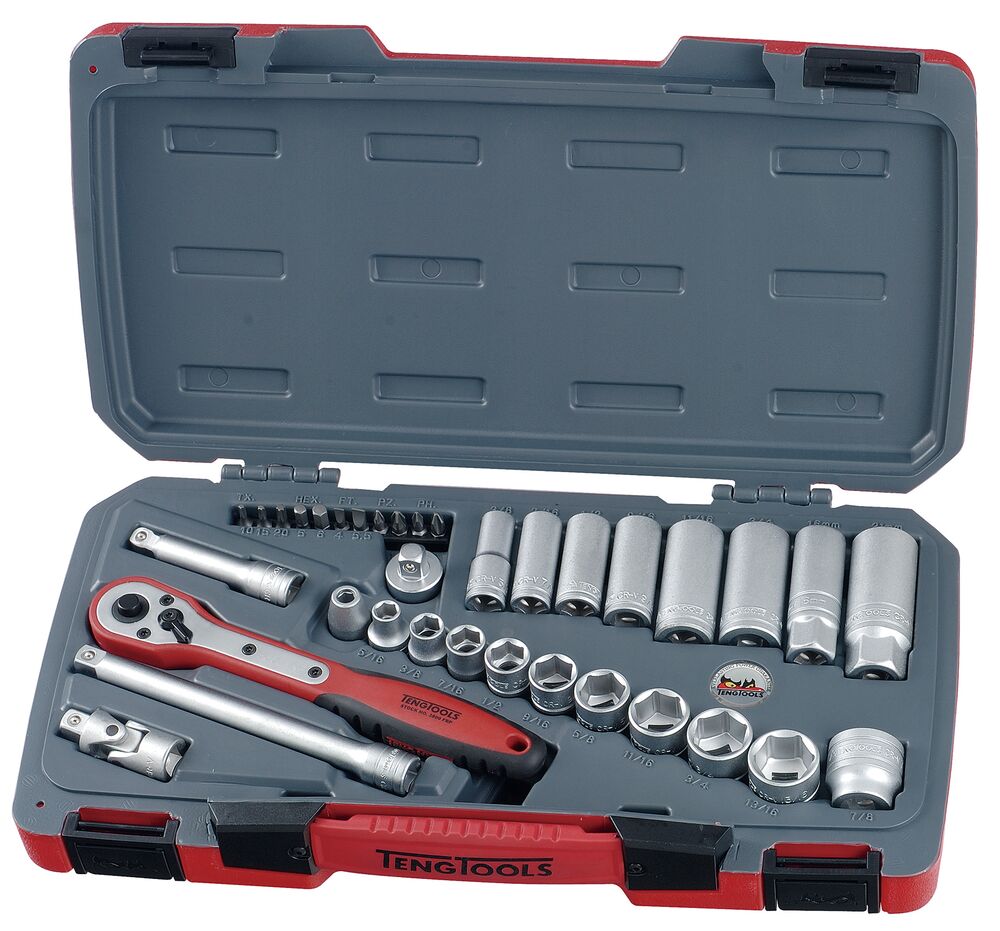 TengTools MECCA PRO 3/8inch Socket Set 6 pt AF 35 Pieces