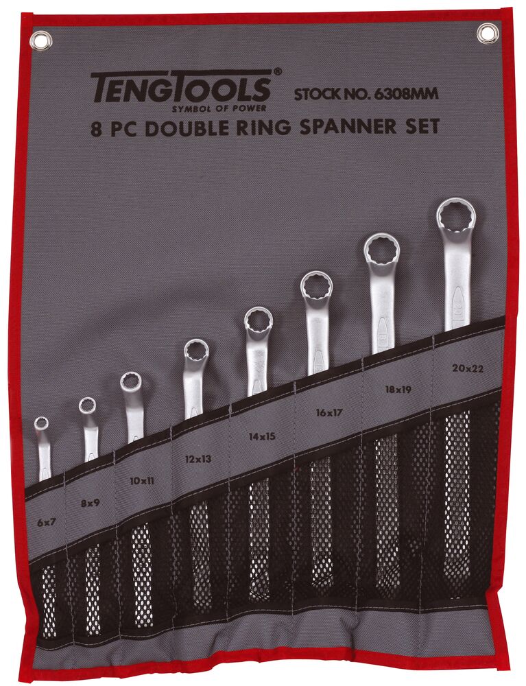 TengTools Double Ring Spanner Set Tool Roll 8 Pieces