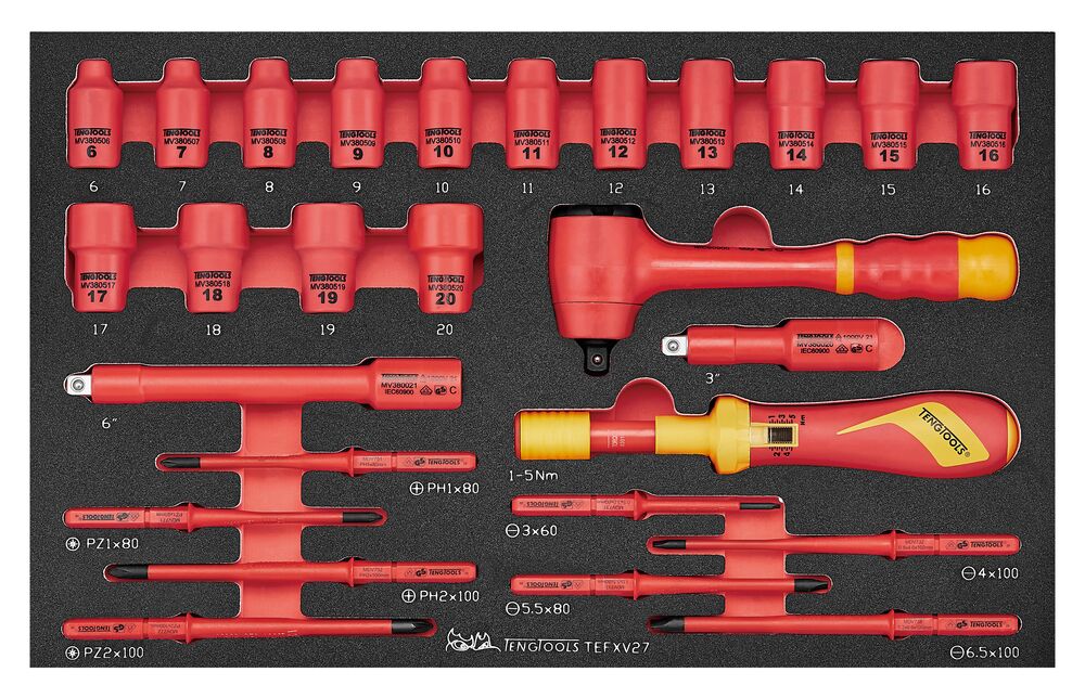 TengTools Insulated Torque Screwdriver Set FOAM3 27 Pieces
