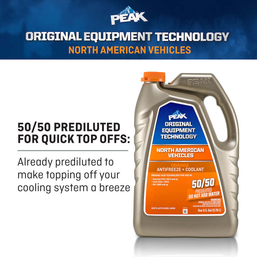 Peak Original Equipment Technology Antifreeze Coolant 50 50 Prediluted For North American Vehicles Orange Old World Industries