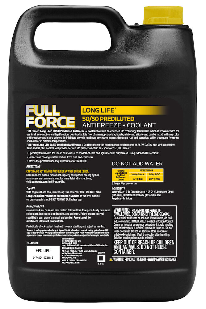 FULL FORCE® LONG LIFE® 50/50 Prediluted Antifreeze + Coolant