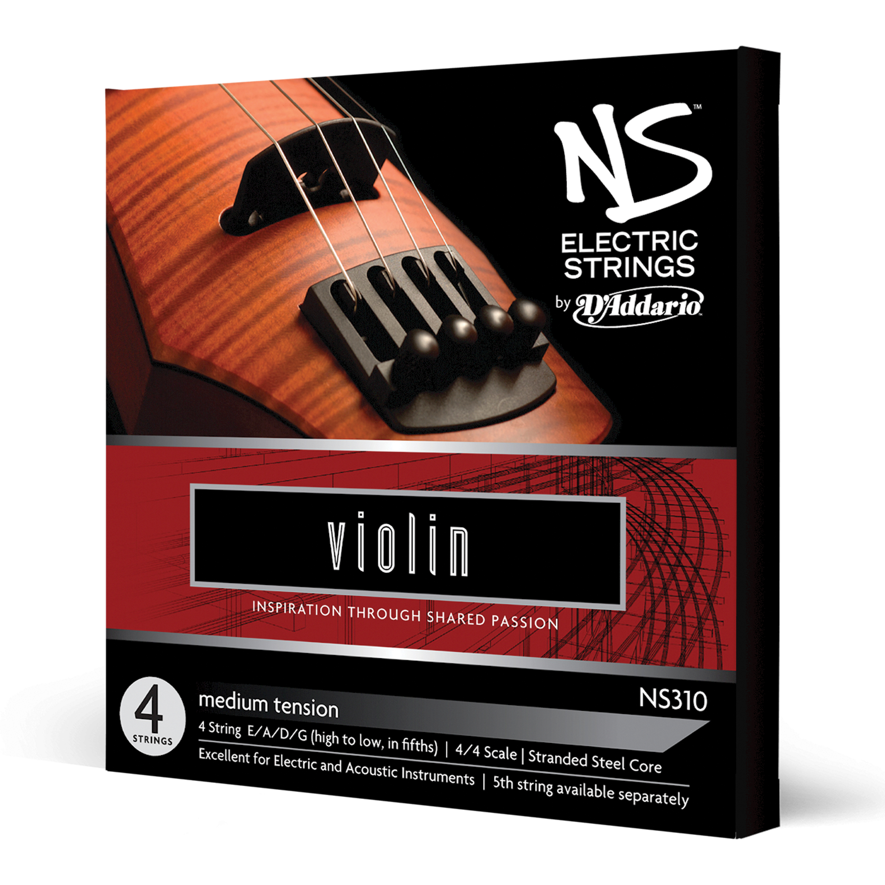 Daddario orchestral it Ns310 set di corde d'addario ns per violino elettrico, scala 4/4, tensione media