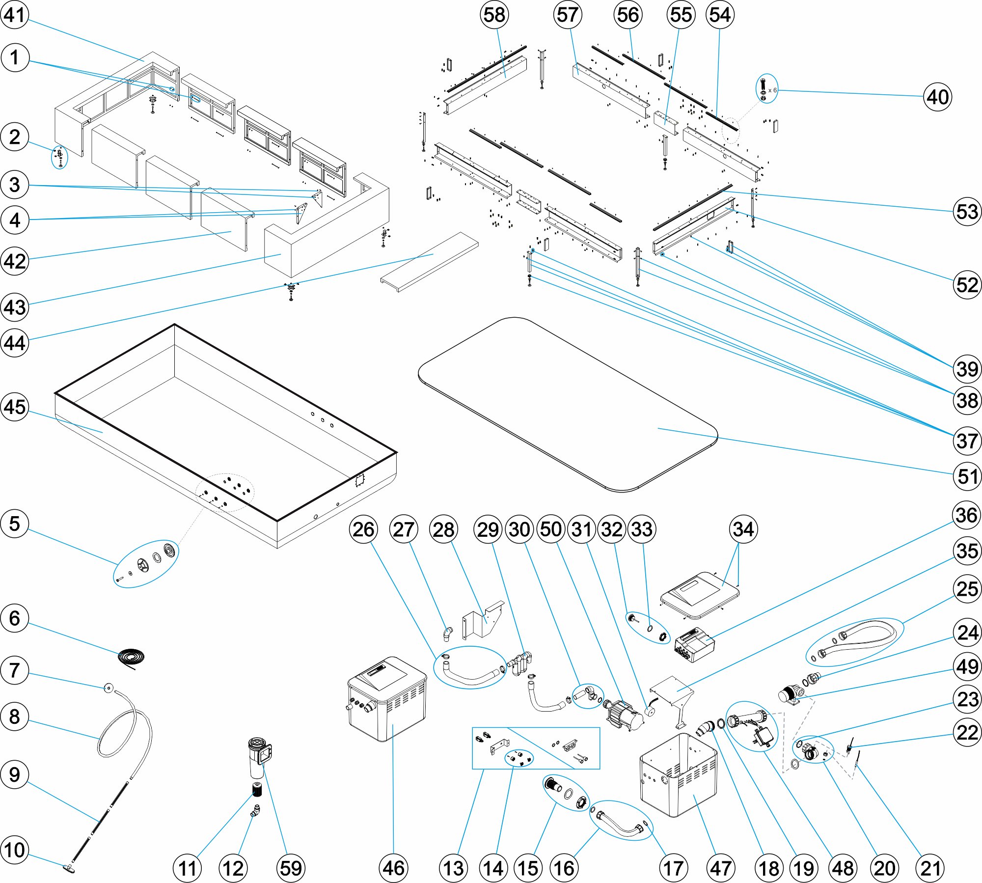 Playa 3 - 420 x 220 x 70 3000 l - PLAYA1 BLANCO - Modelo Playa versión HIDRO + CALENTADOR
