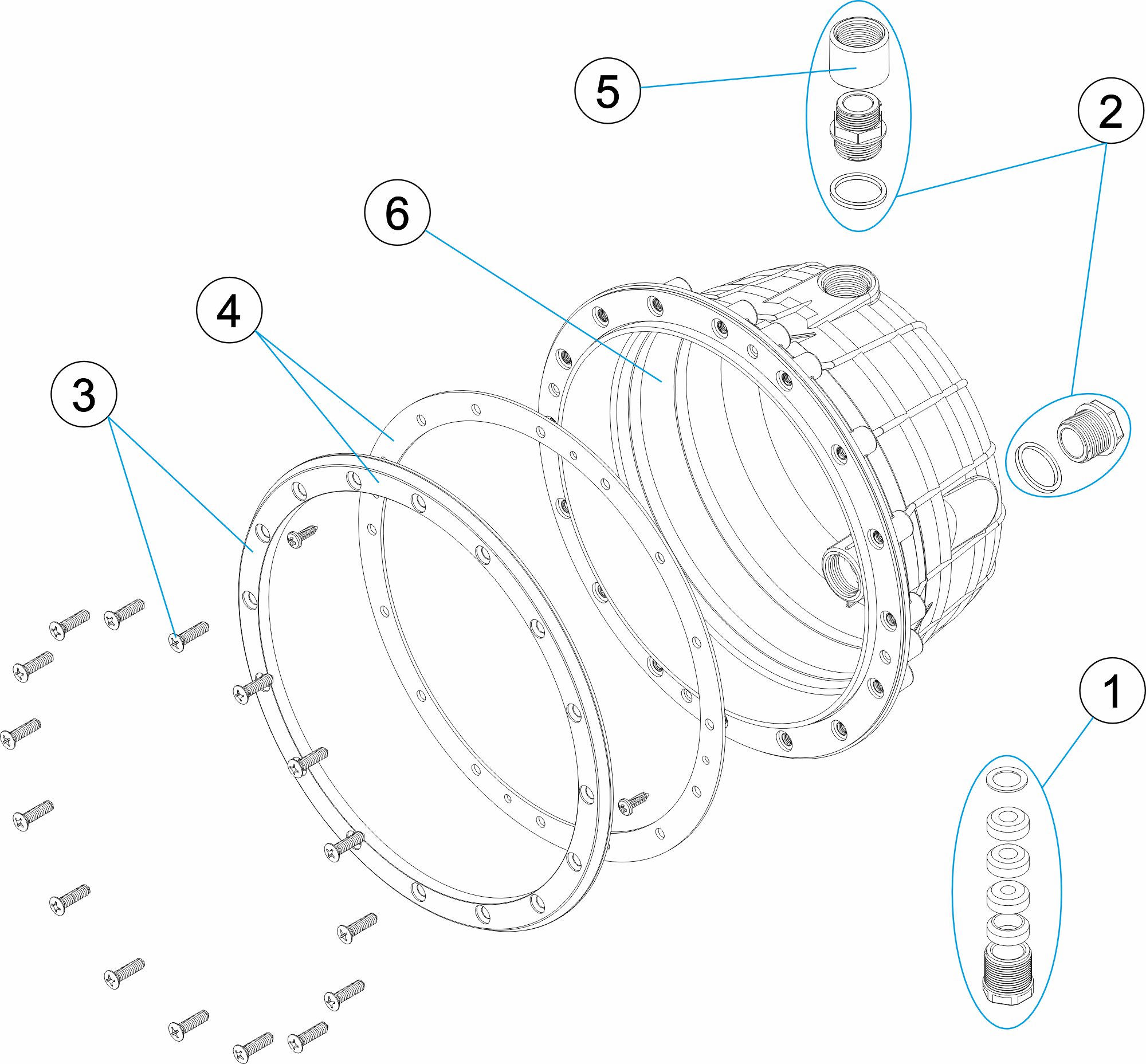 Nicho de Ø230 mm para piscina de fibra de vidrio con insertos