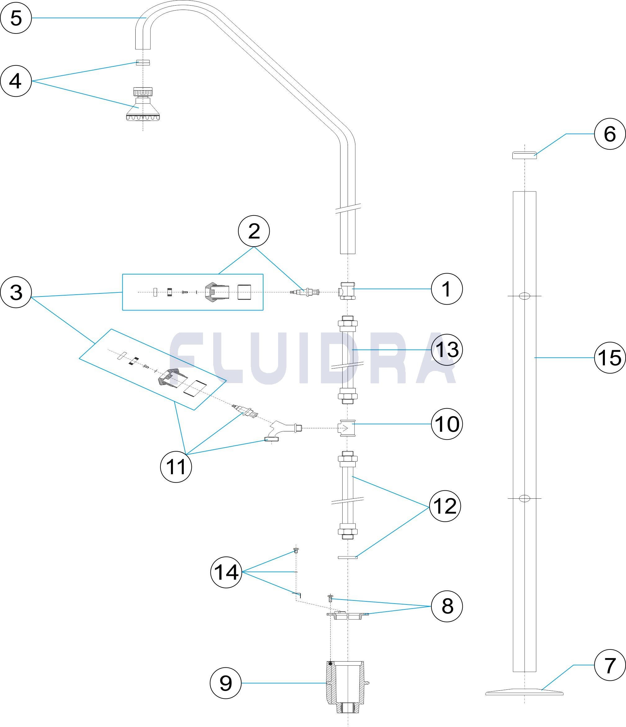 Ducha 1 Rociador 1 Válvula y Lavapiés D 43