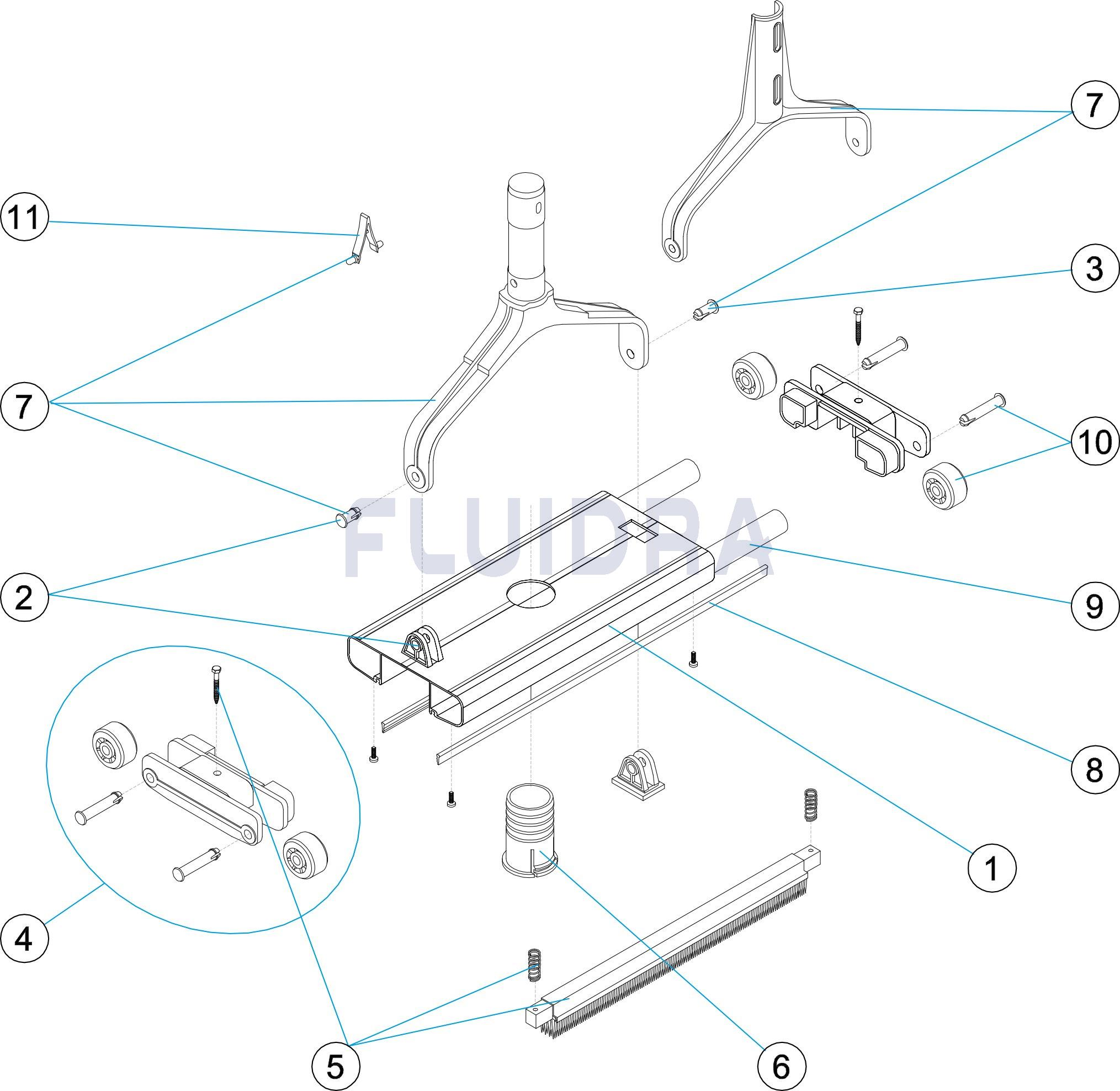 Carro limpiafondos  Palomillas 1 1/2'' Aluminio