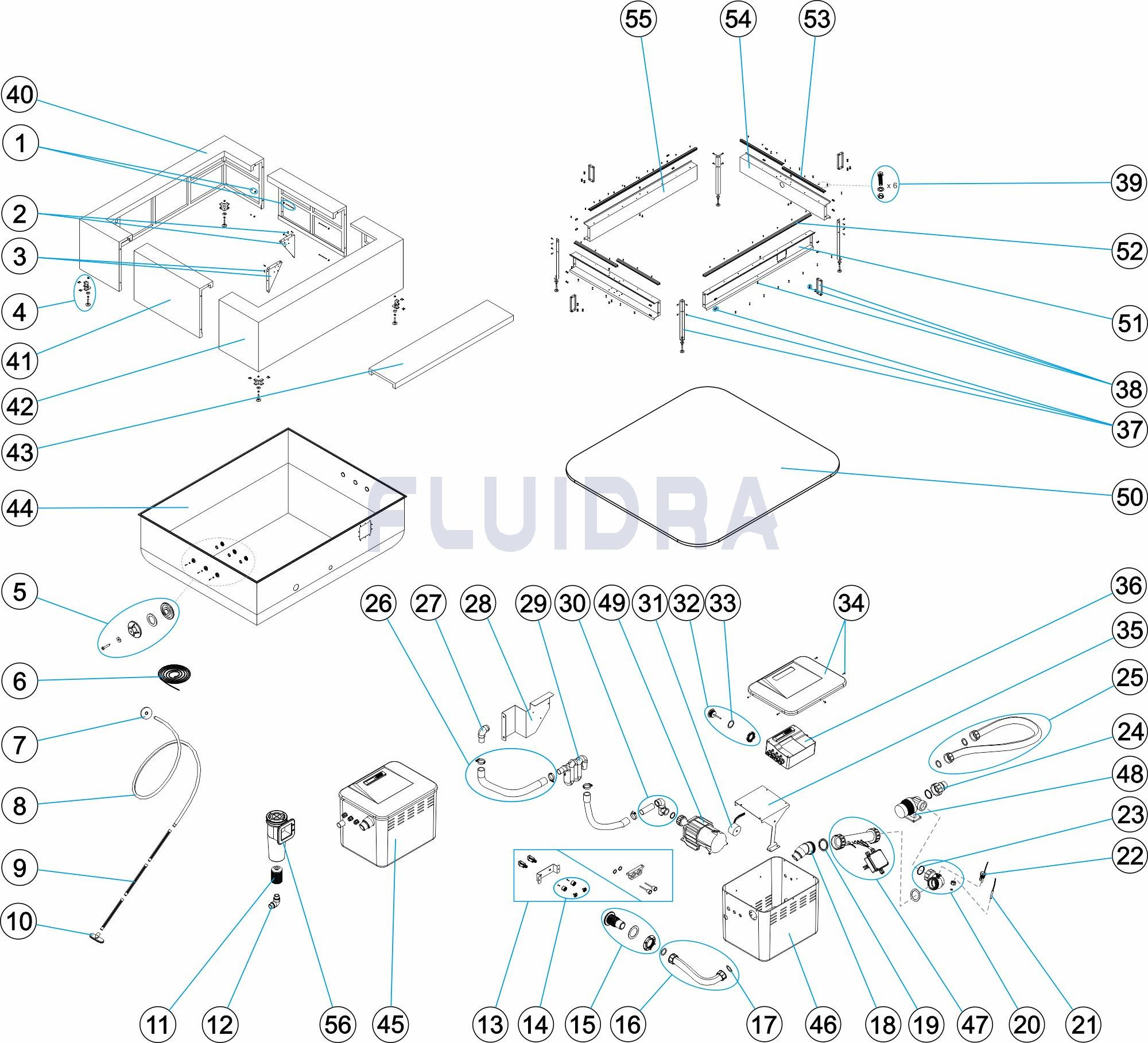 Playa 1 - 220 x 220 x 70 1200 l - PLAYA1 BLANCO - Modelo Playa versión HIDRO + CALENTADOR