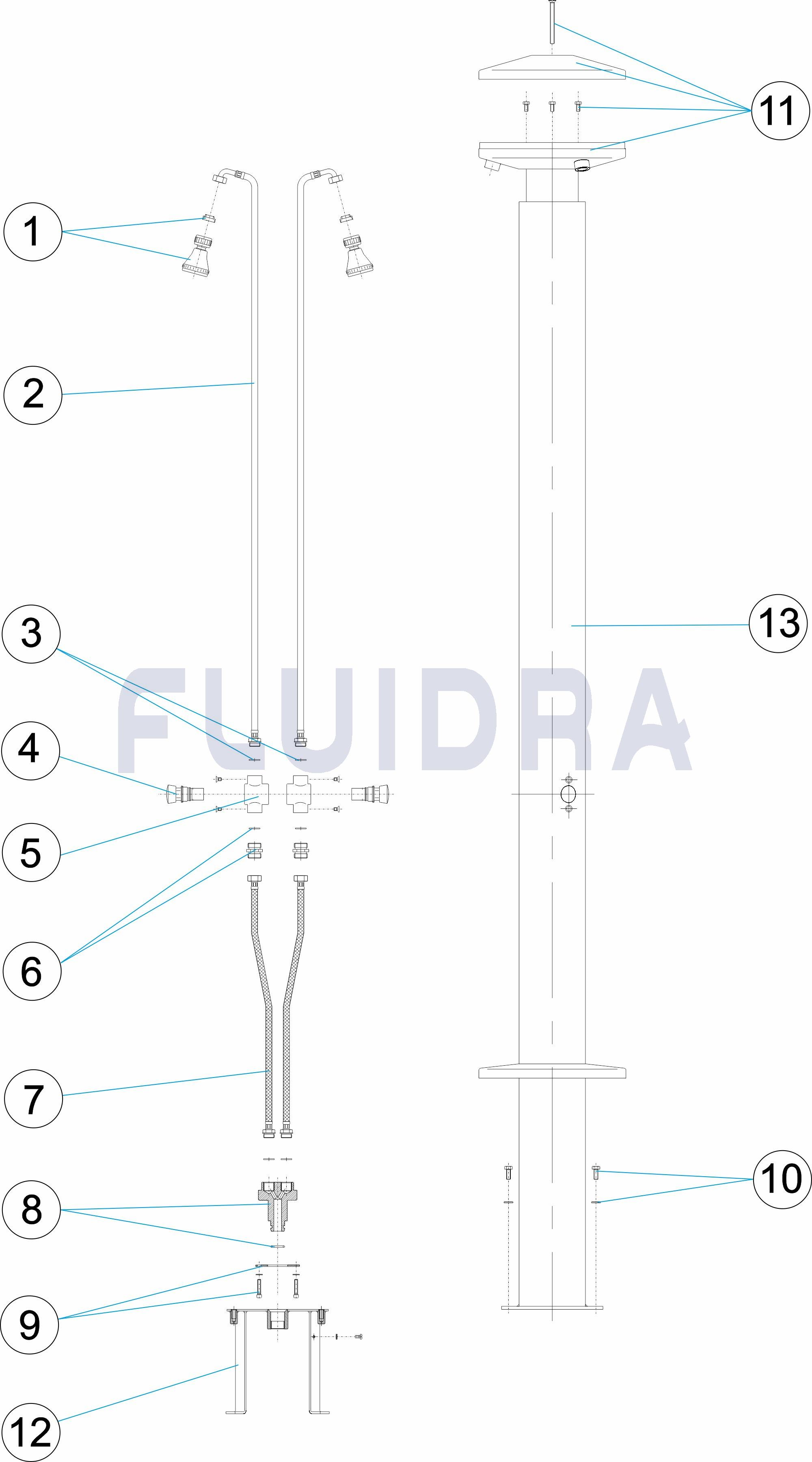 Ducha 3 rociadores y 3 pulsadores