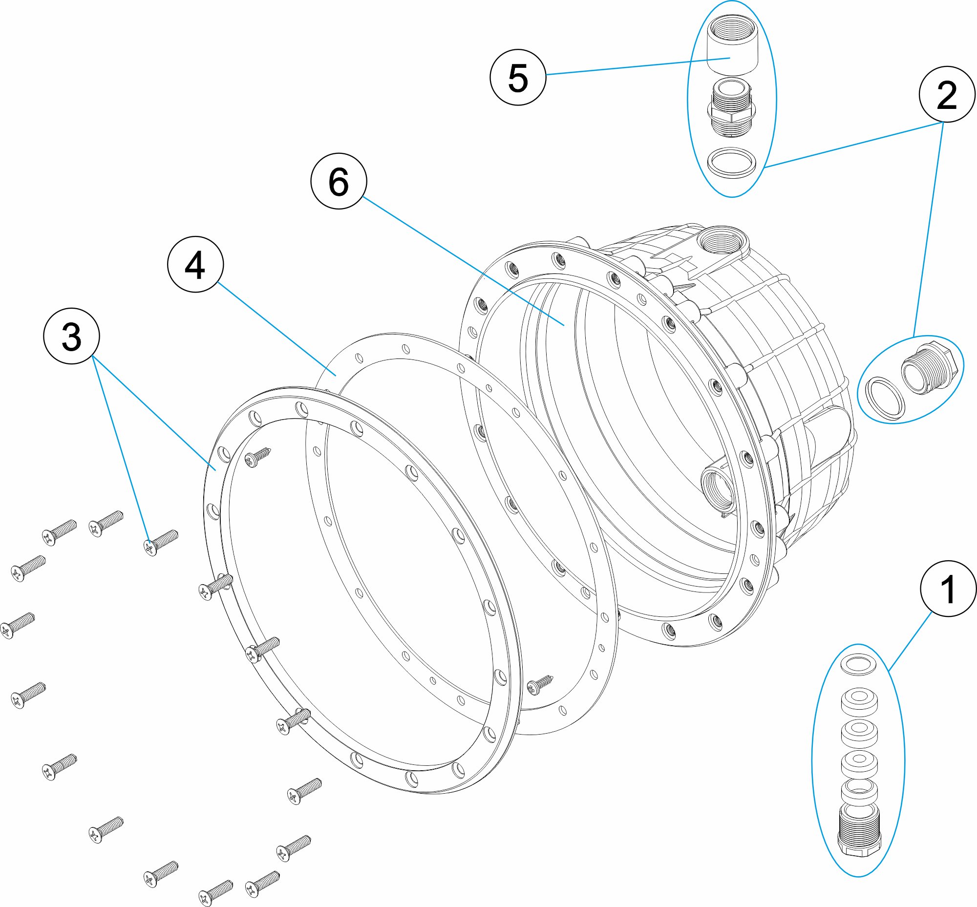 Nicho de Ø230 mm para piscina de fibra de vidrio con insertos