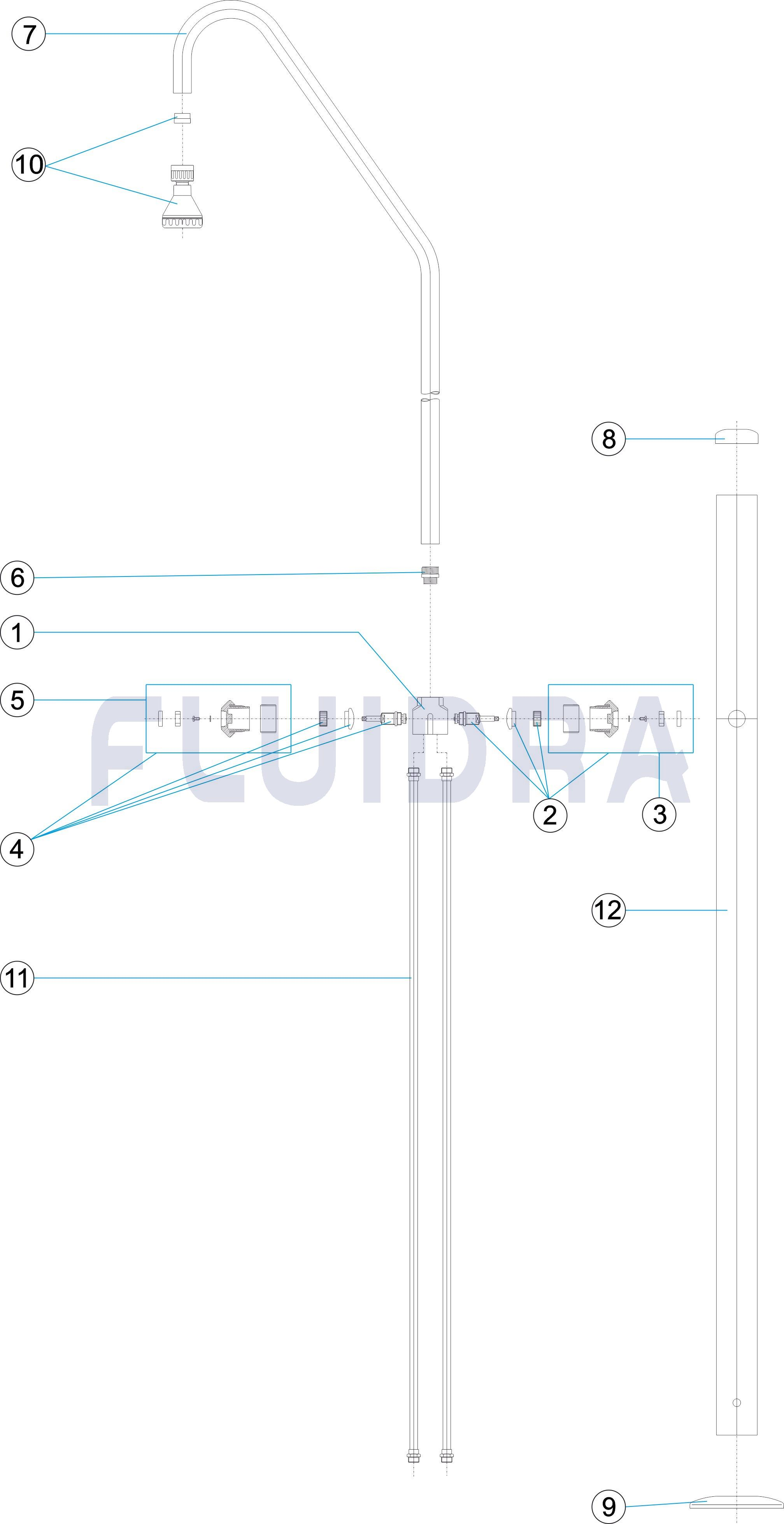 Ducha 1 rocidador + 2 válvulas (pomos)