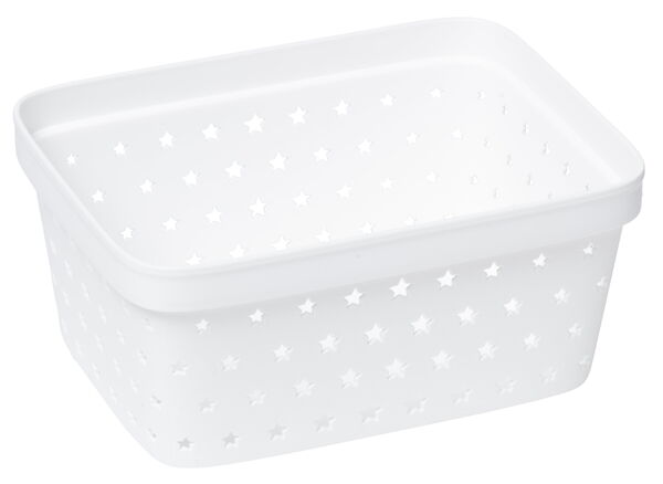 Vit plastkorg med stjärnmönster, rektangulär form