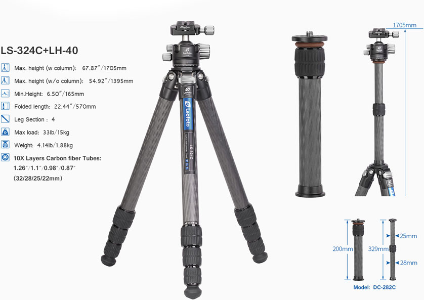 Lefoto LS-324C hiilikuitujalusta