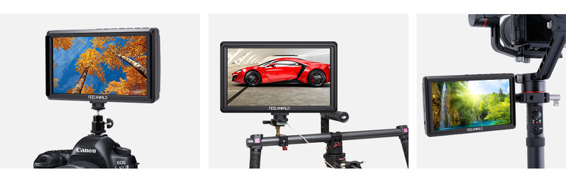 Feelworld S55 monterad på gimbal eller kamera