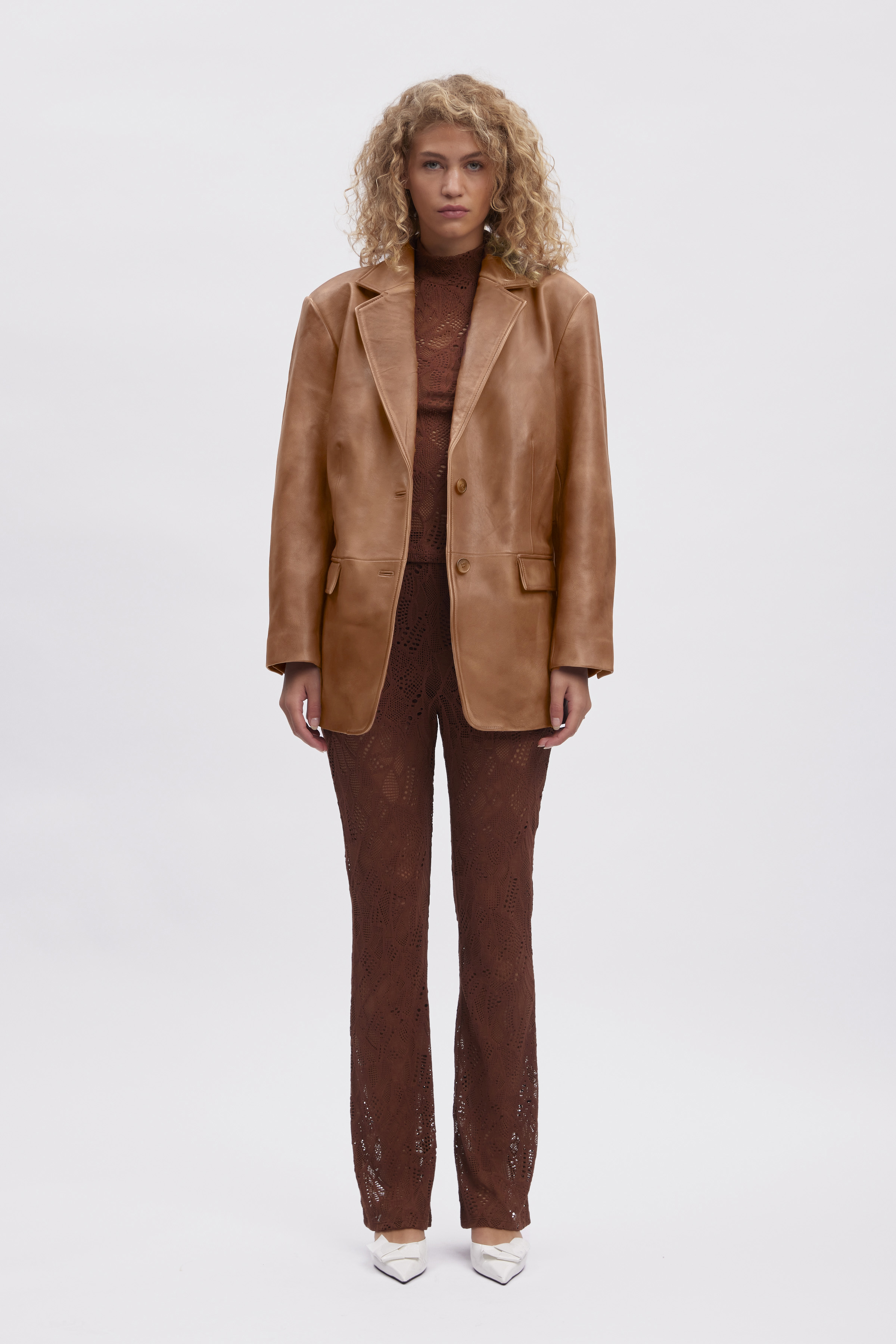 LucinaGZ Leather blazer in brown faded effect lamb leather