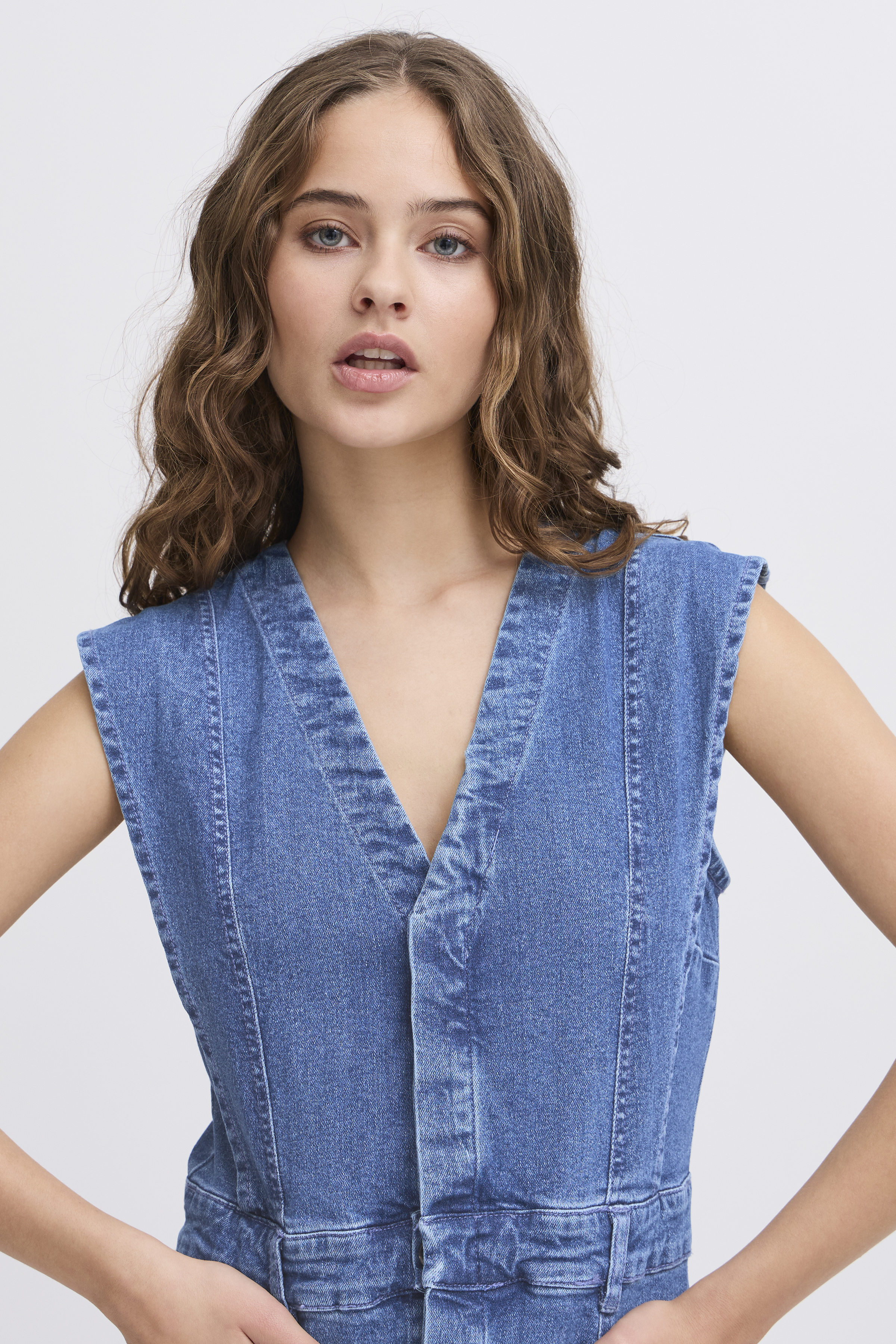 IHCALLY Denim dress in washed med. blue cotton | ICHI