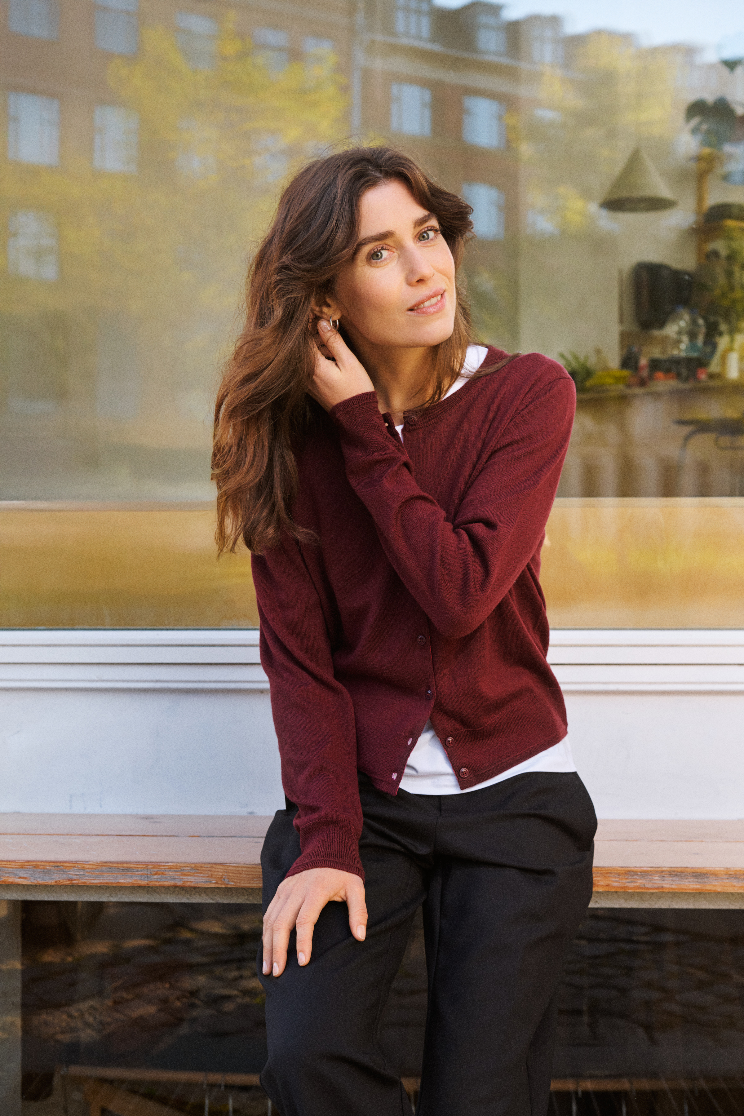 NoelaniPW Cardigan in tawny port / red wool