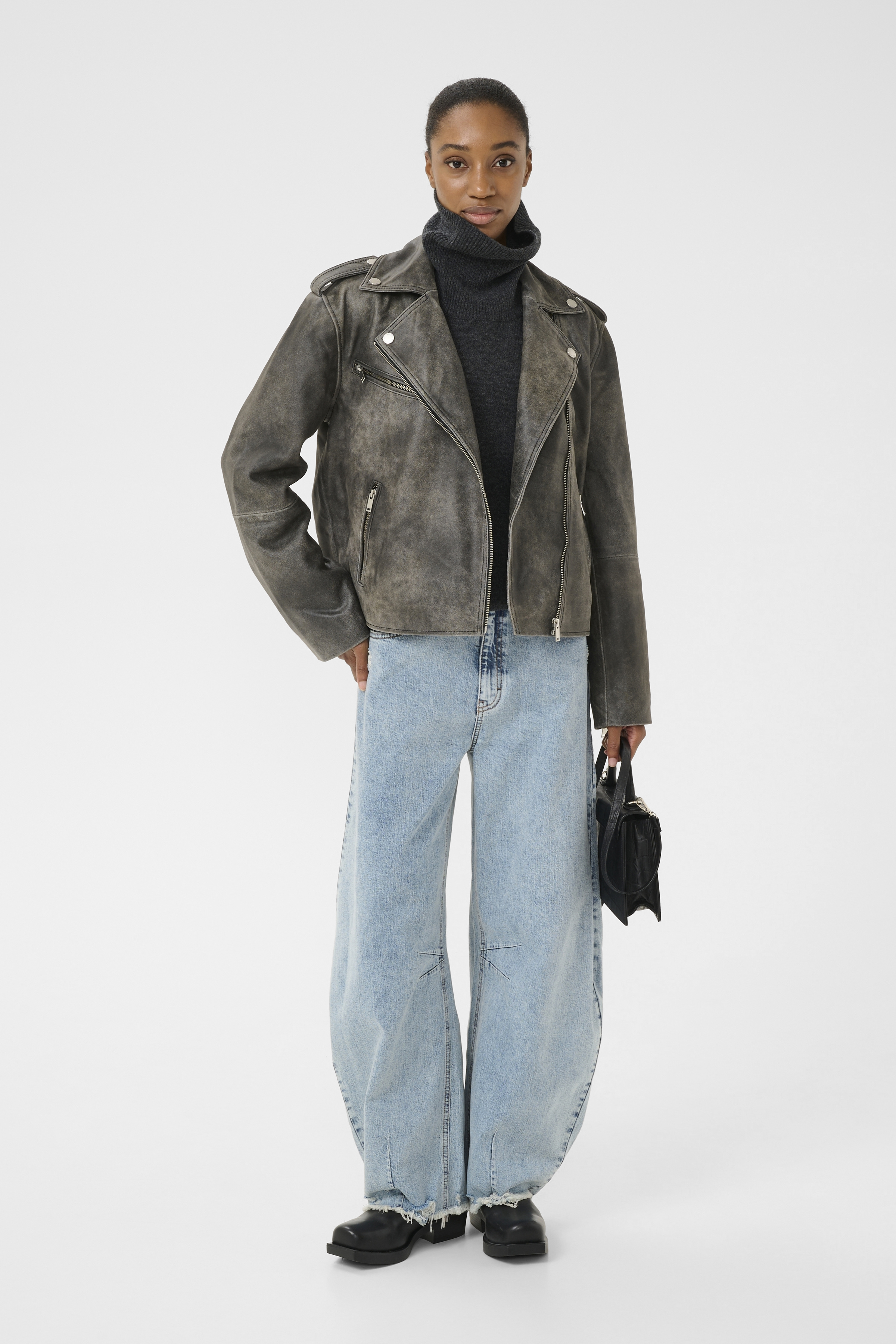 GZnaomi Leather jacket in cold vintage grey lamb leather | Companys