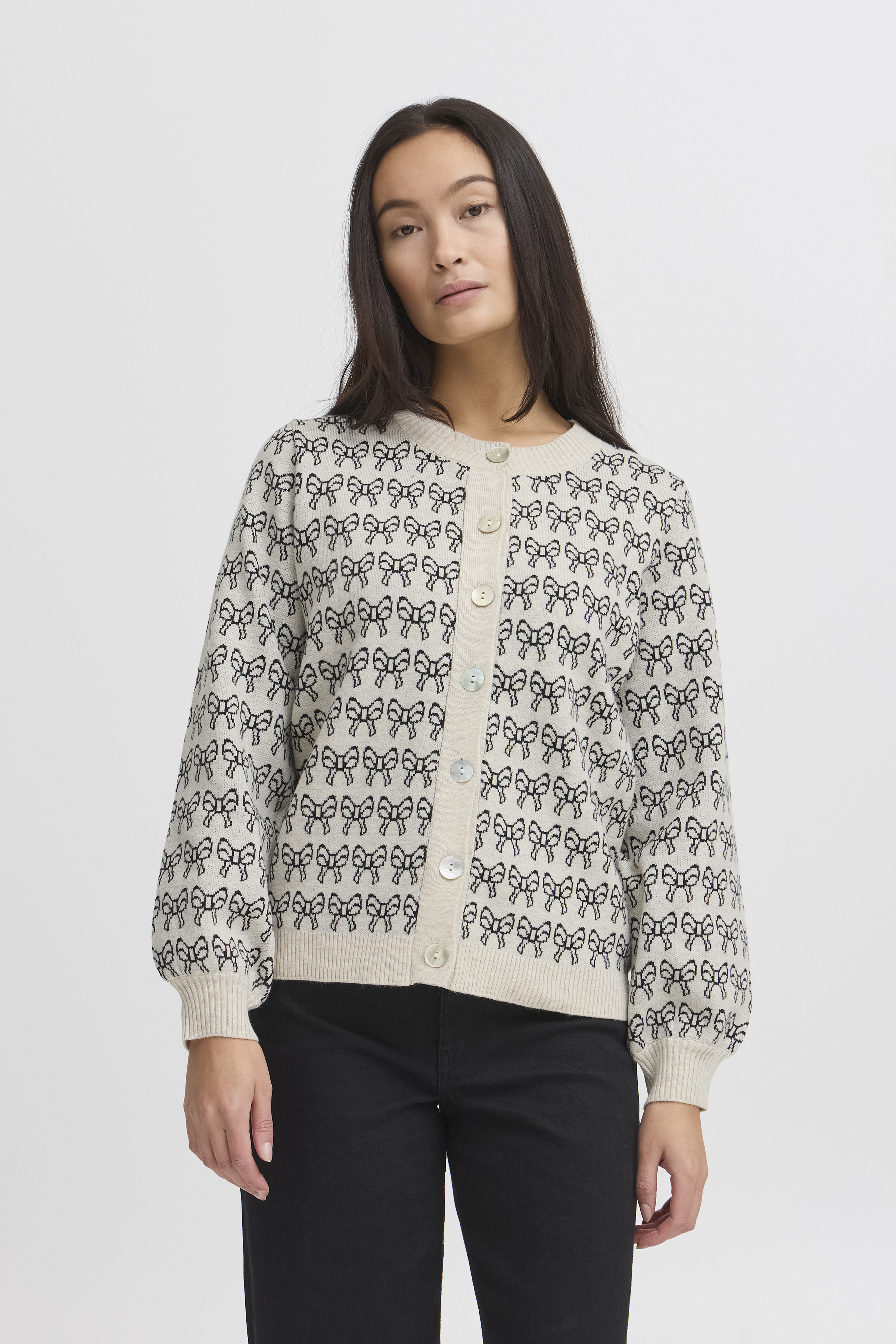売れ筋商品|||イチ ニット&セーター レディース アウター IHBRIELLE - Jumper - oatmeal w. black IHBRIELLE Knitted cardigan in oatmeal w. black colour | ICHI