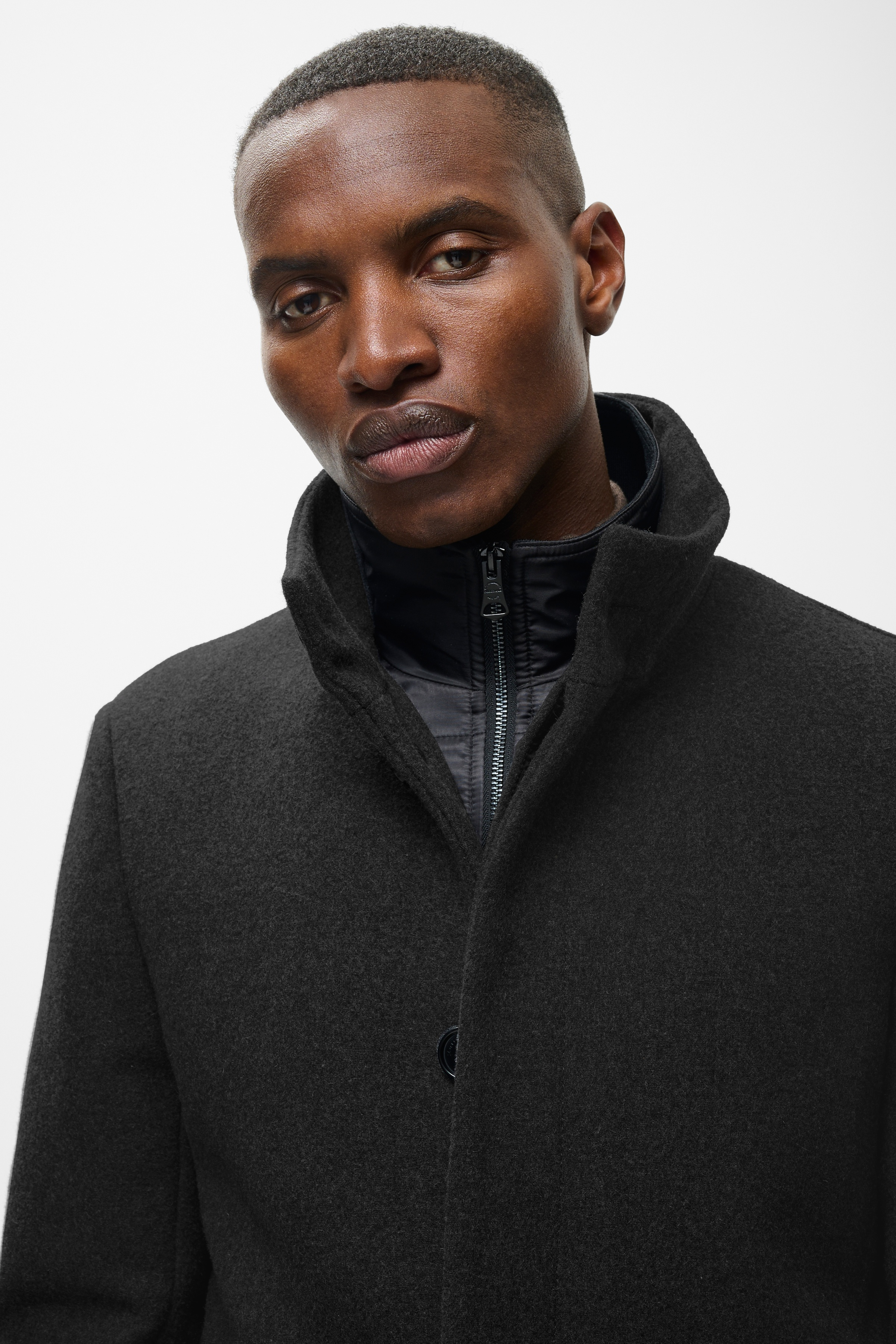 HARVEY WOOL COAT IN MEDIUM GREY MELANGE COLOUR