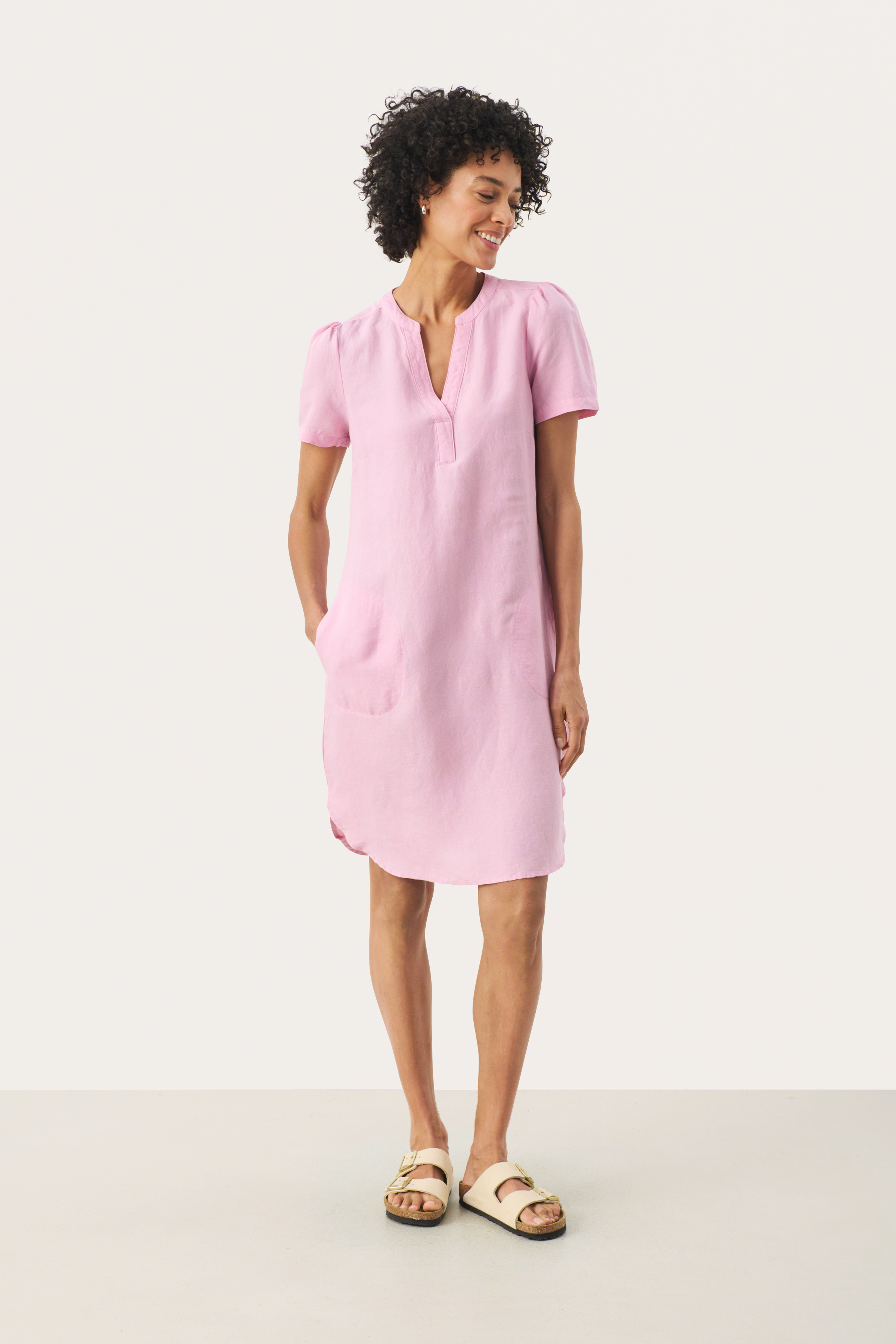 新品ANDRESDdouble cross all in one dress AminasePW Linen Dress in pink nectar colour
