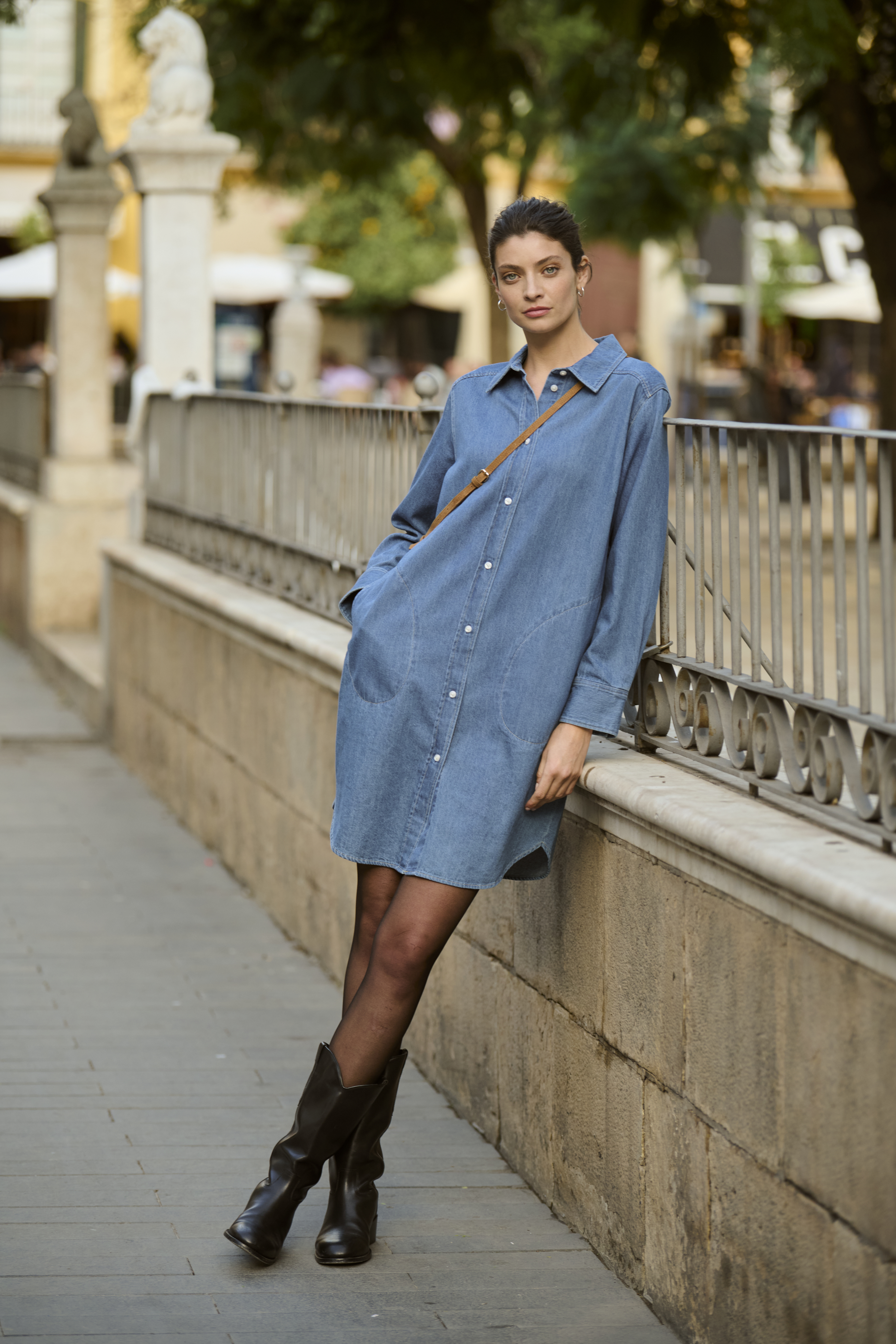 NuriaPW Denim Dress in medium blue denim cotton