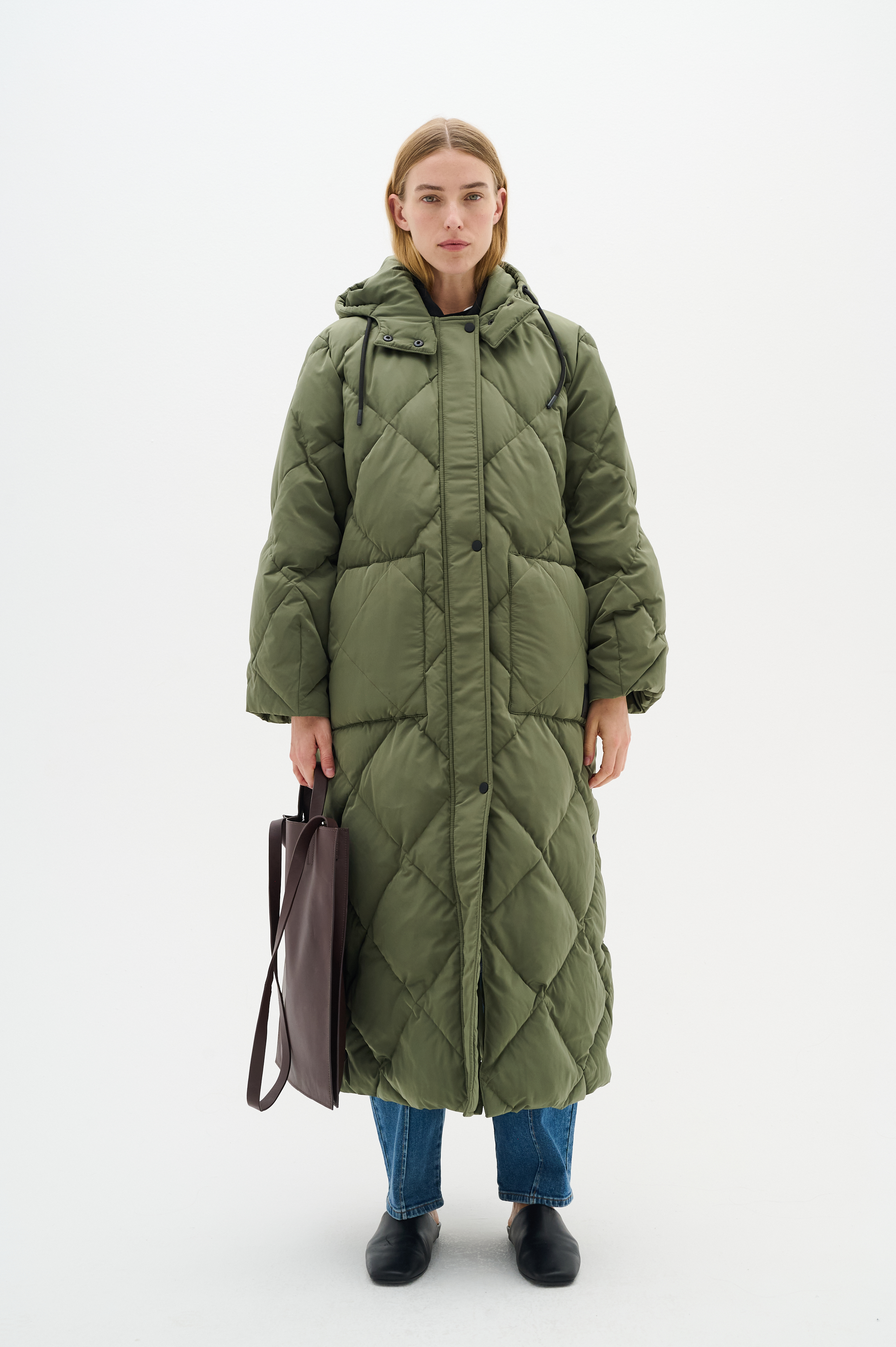 LuisaIW Quilt Coat in beetle green polyester