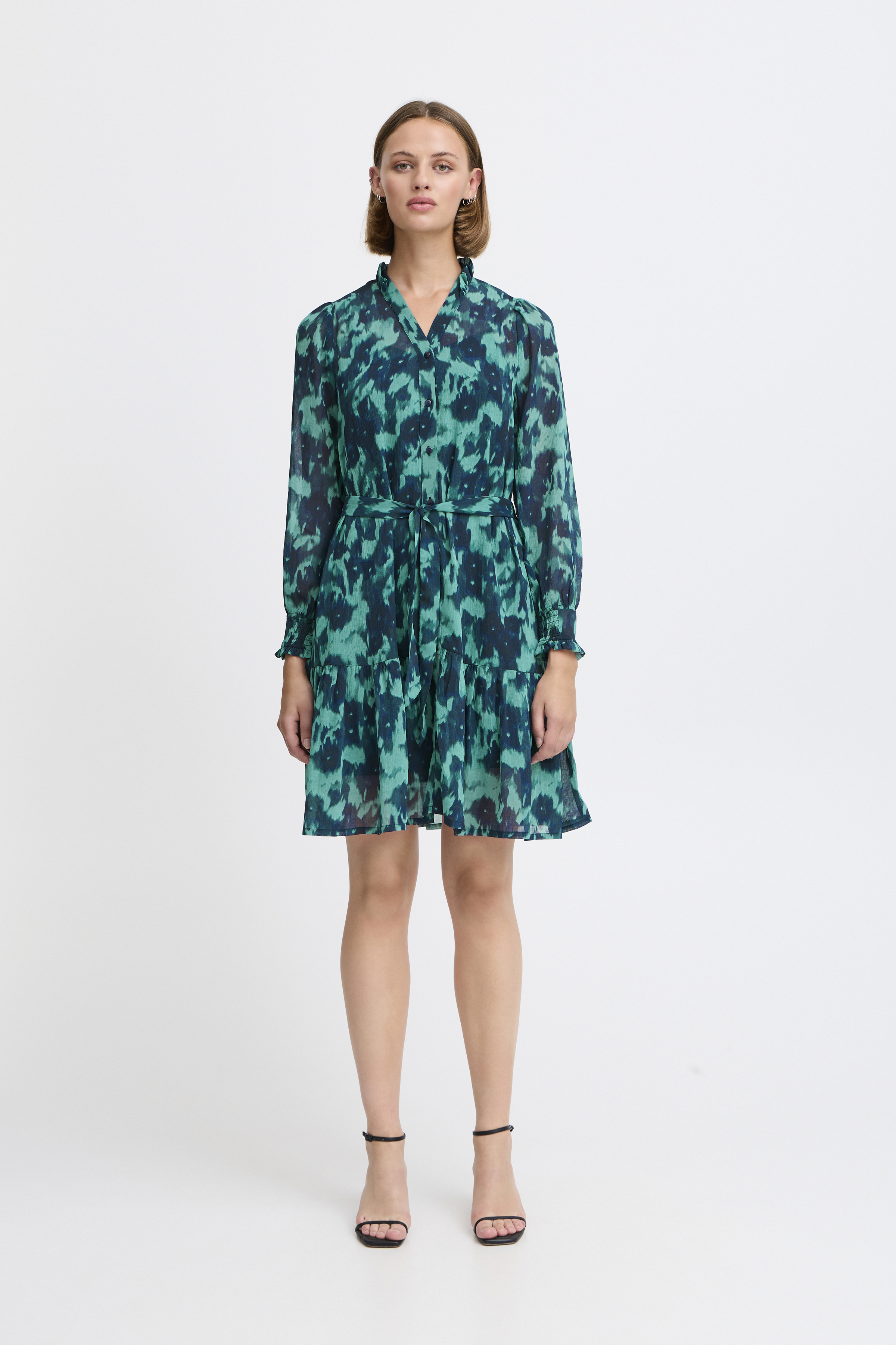 IHFLORRO Jurk in green-blue slate flower aop polyester | ICHI