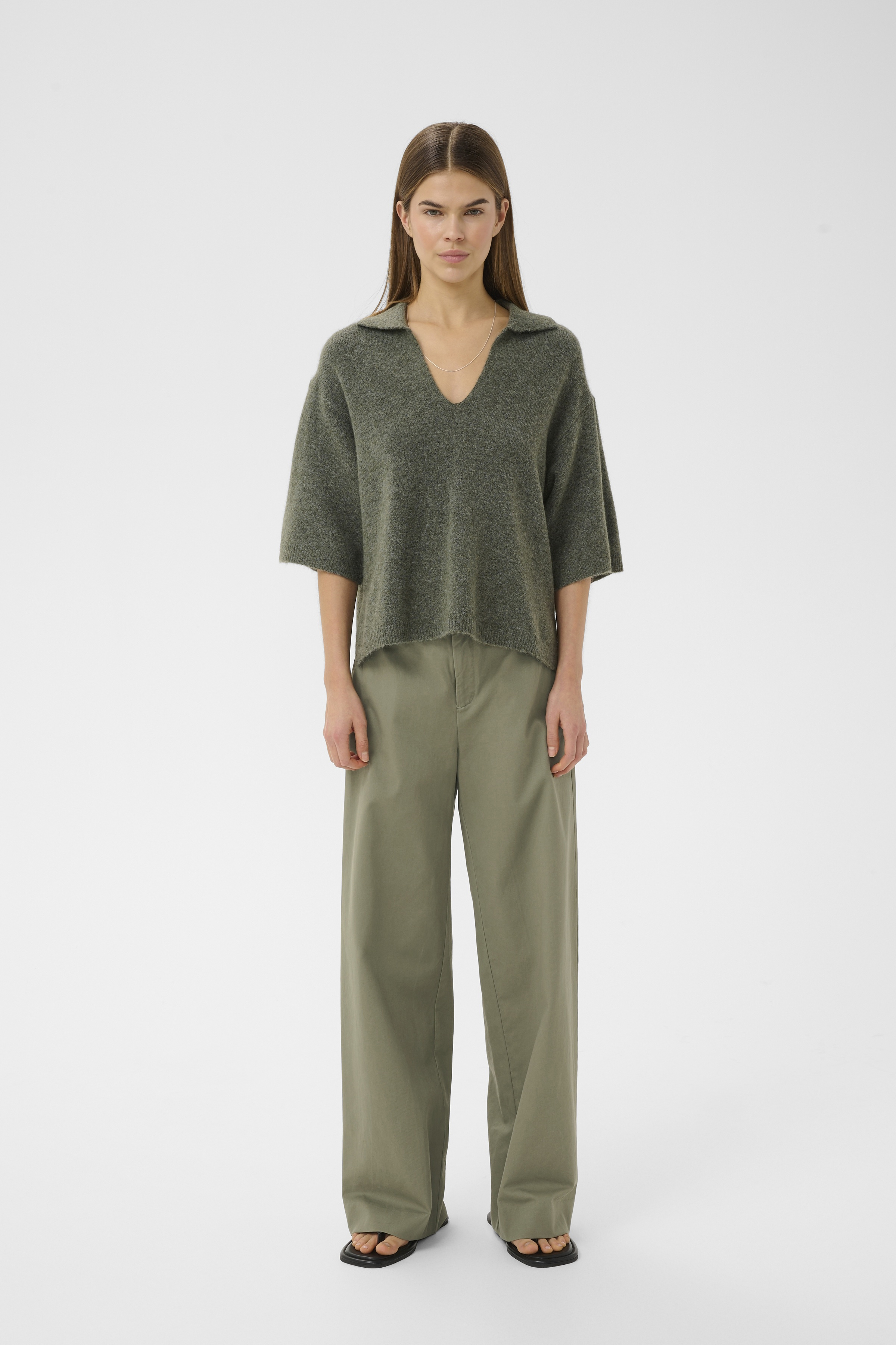 DIAZIW Wide Trousers in mulled basil / green cotton