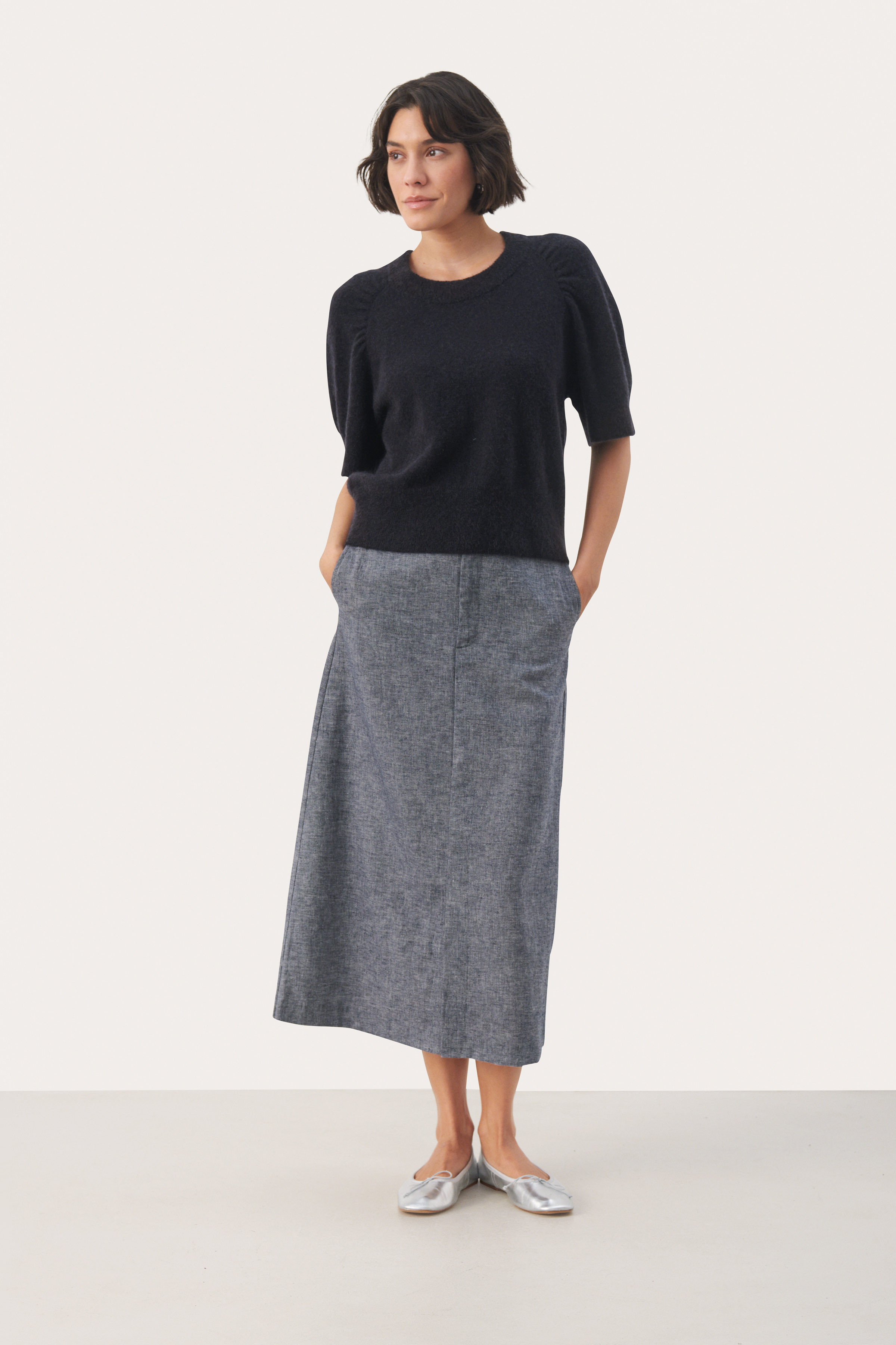 EsperanzaPW Short-sleeved knitted sweater in tofu colour EsperanzaPW Short-sleeved knitted sweater in tofu colour