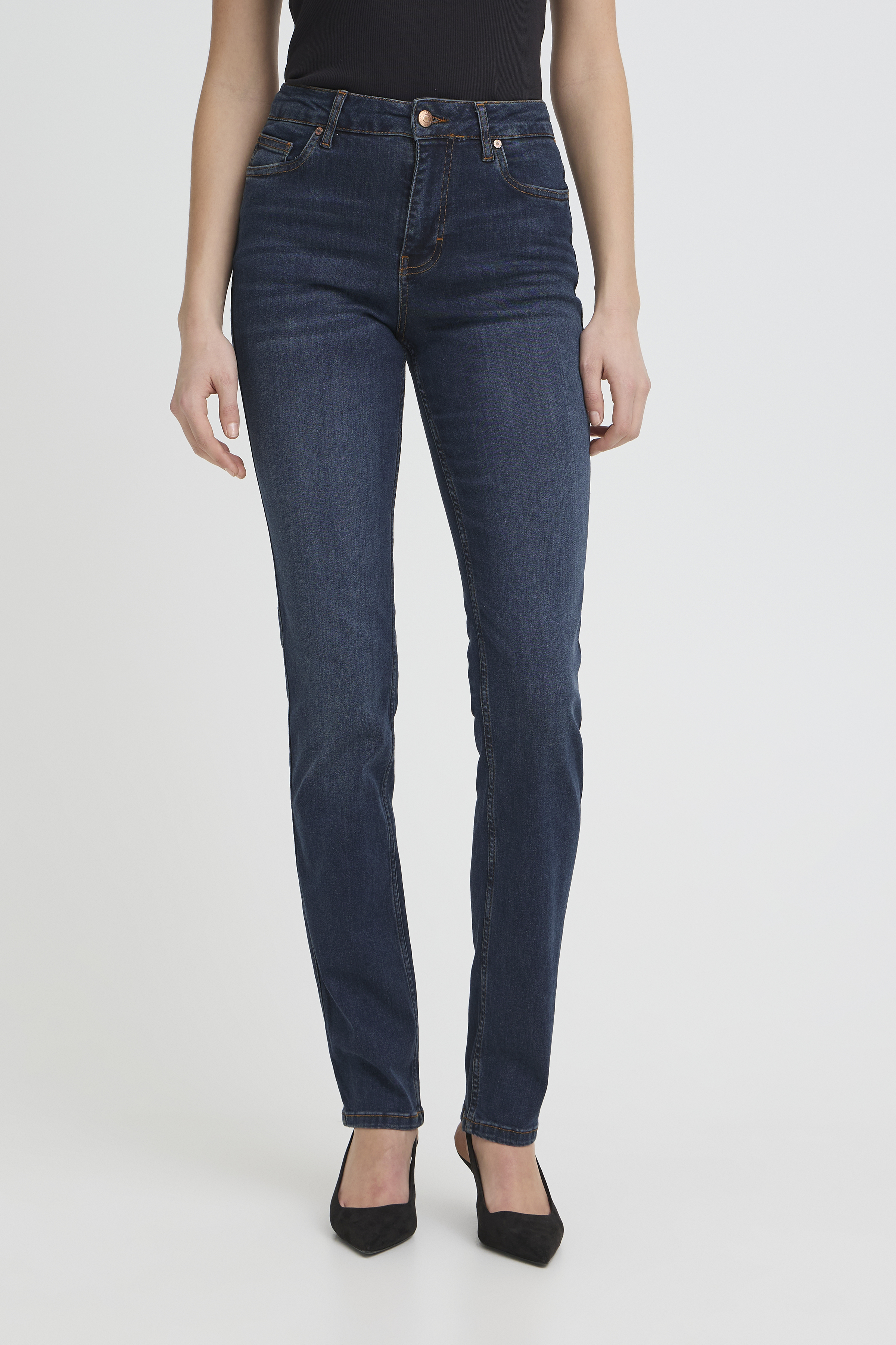 PZEMMA HW Jeans Medium Straight Leg in dark blue denim cotton