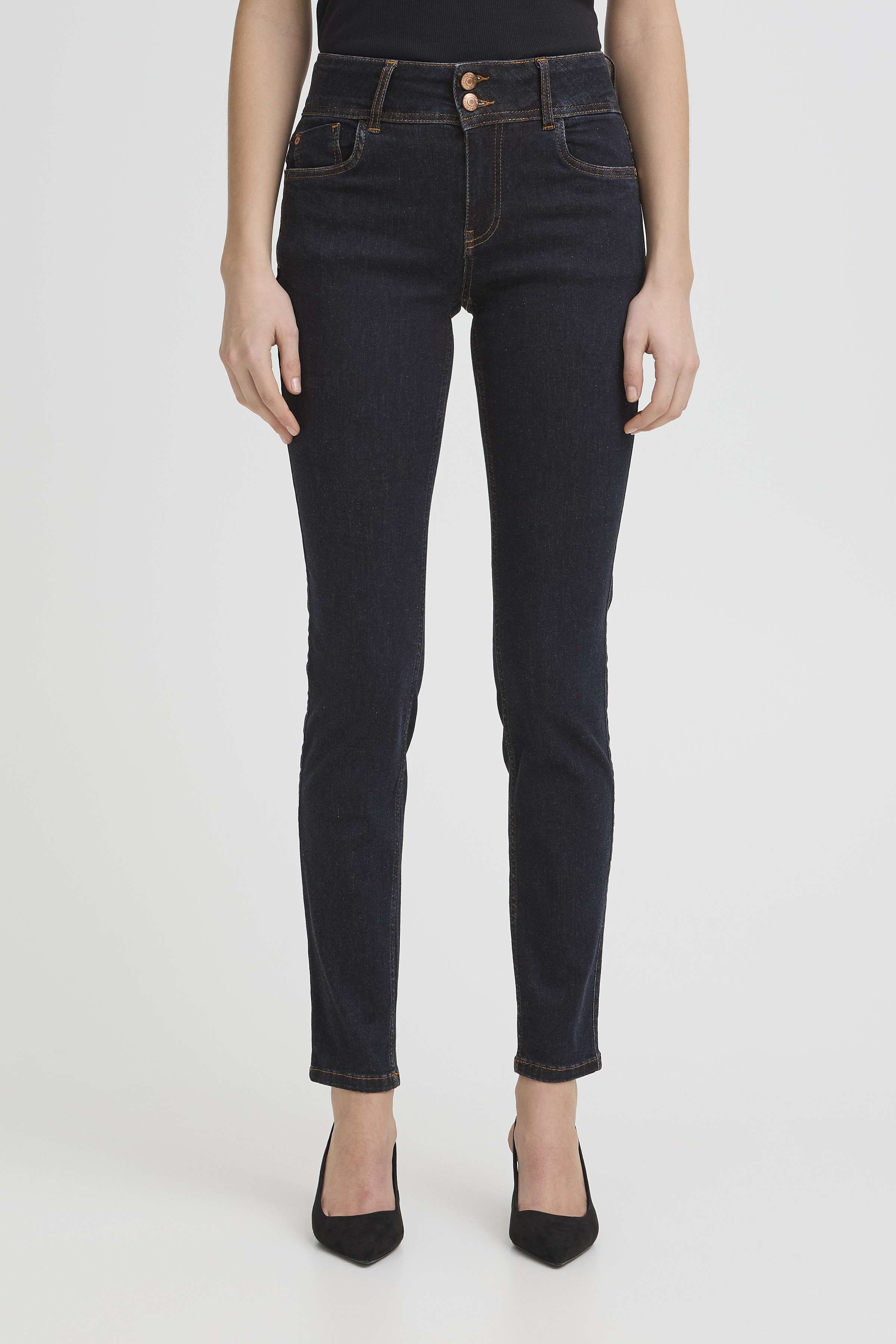 PZSUZY HW Curved Jeans Skinny leg in un-washed denim / blue cotton
