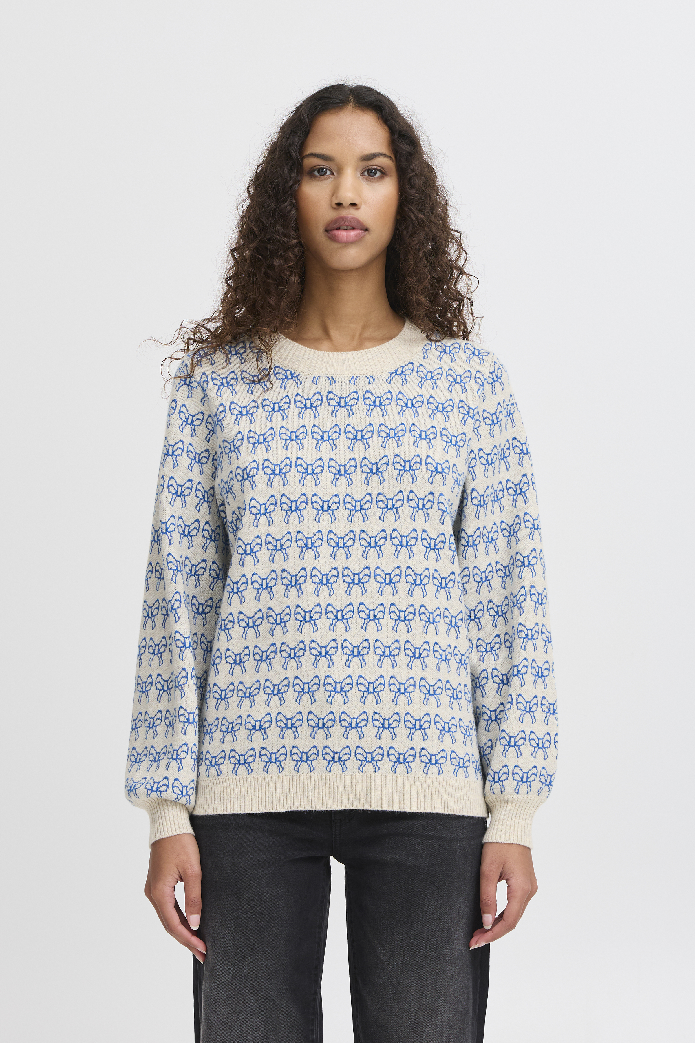 売れ筋商品|||イチ ニット&セーター レディース アウター IHBRIELLE - Jumper - oatmeal w. turkish sea IHBRIELLE Knitted pullover in oatmeal w. turkish sea colour