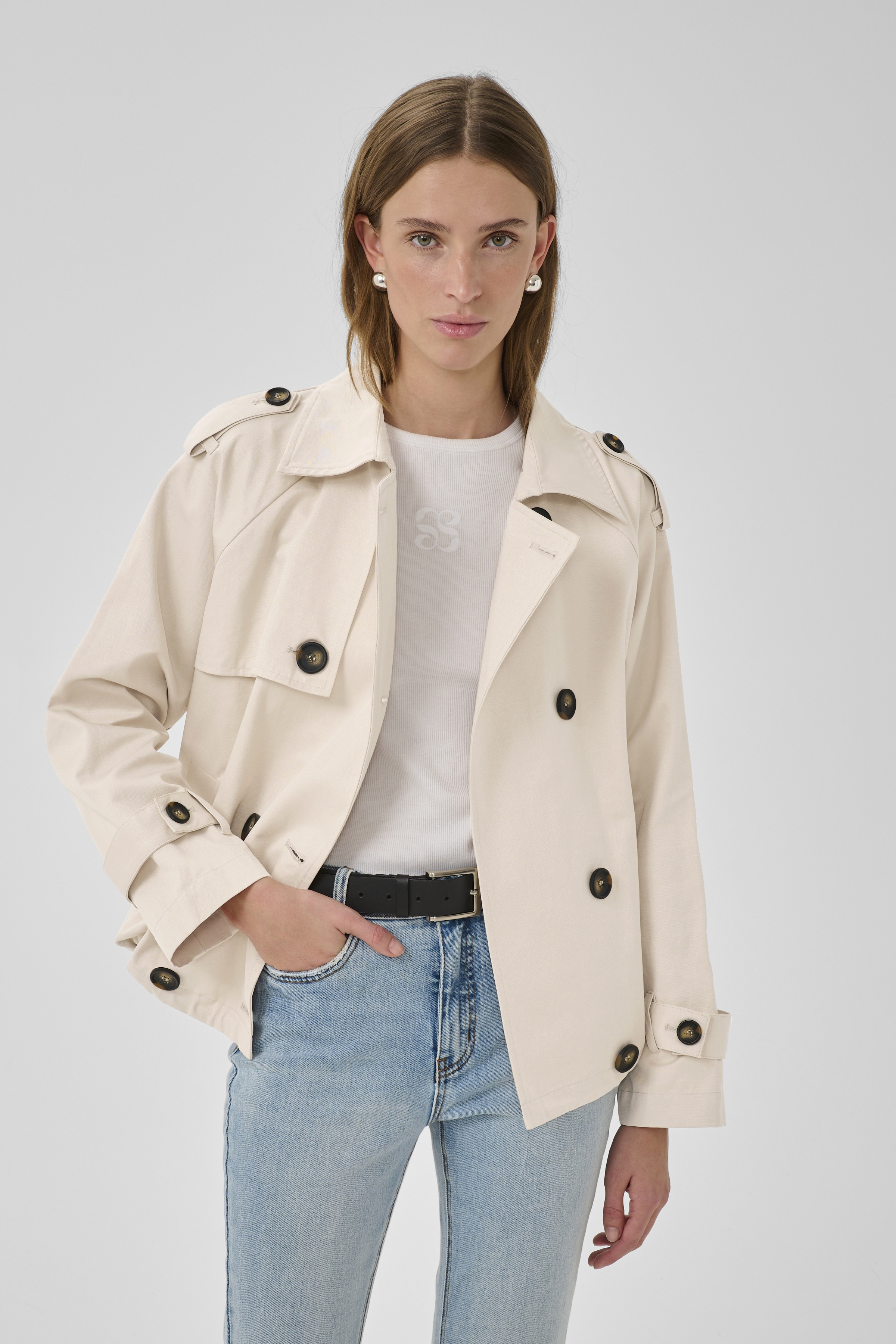 MiraMW Short trenchcoat in oatmeal / nature colour