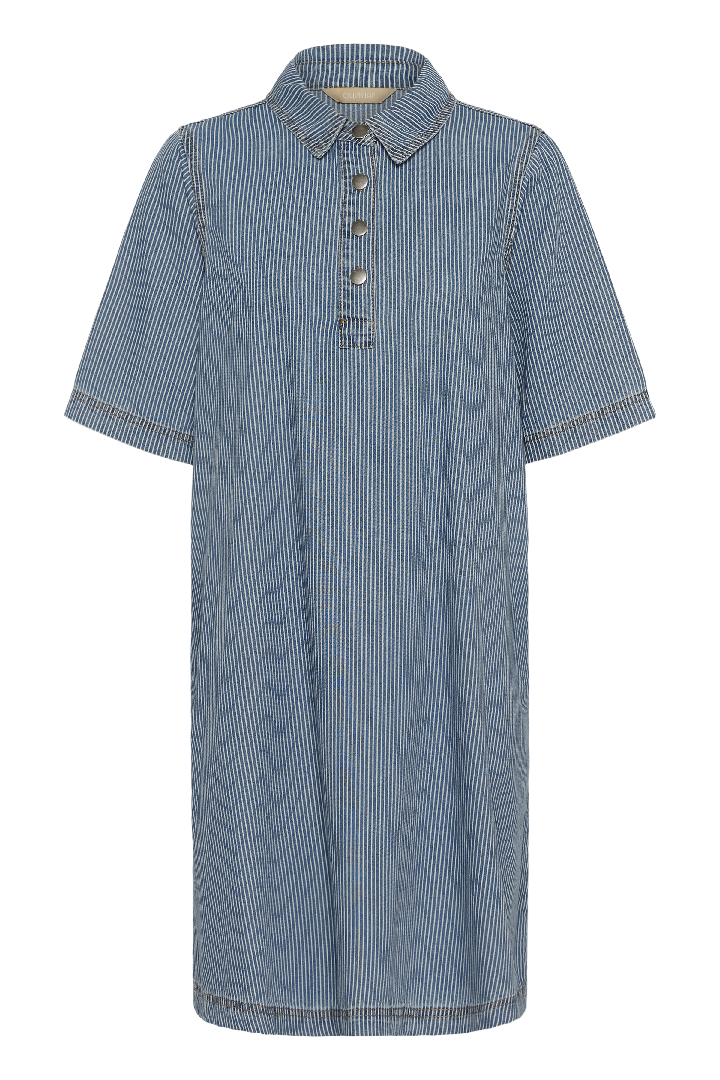 cuyana denim dress CUayna Dress in blue/white stripe colour