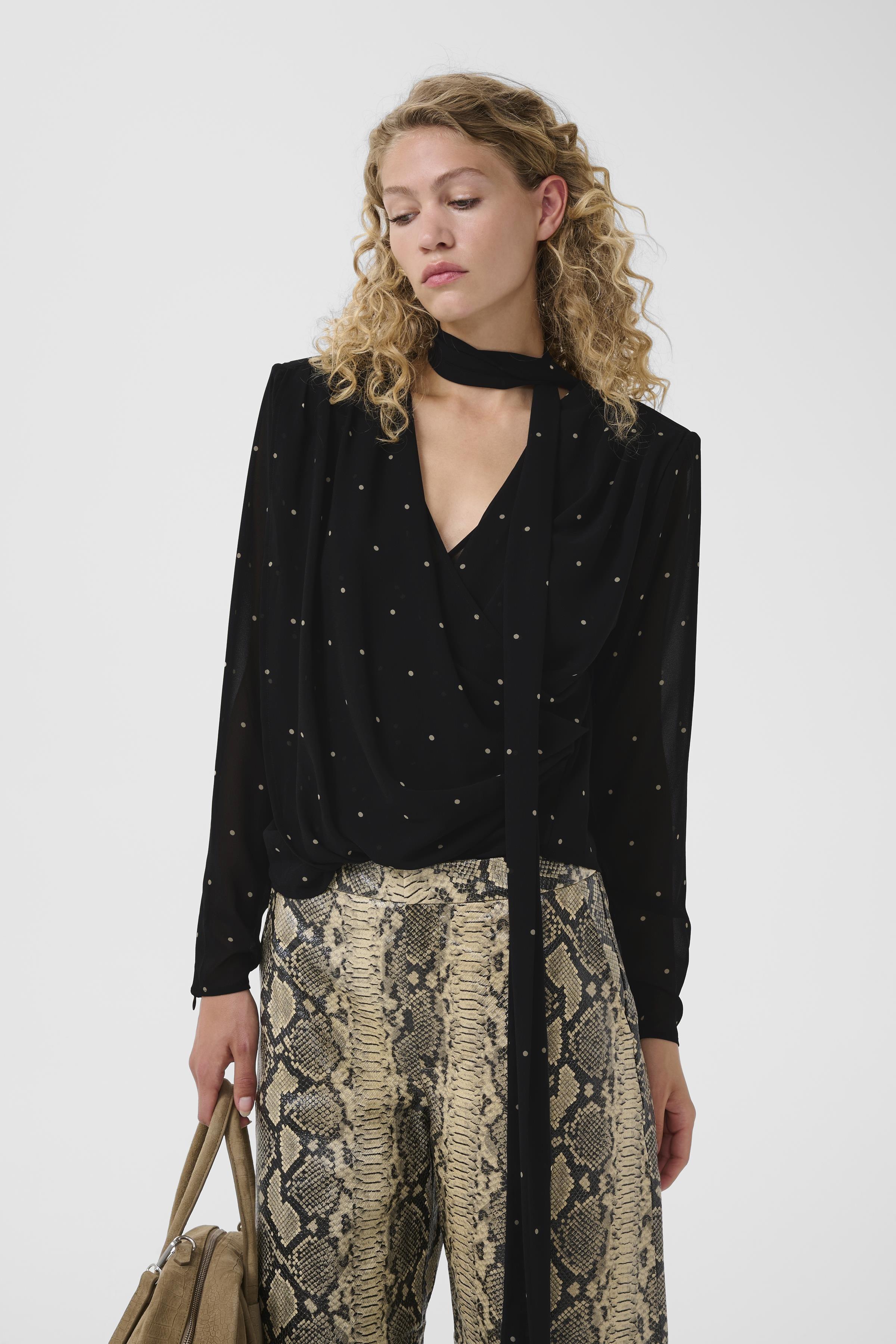 GZdorthie Blouse in khaki dot / black polyester