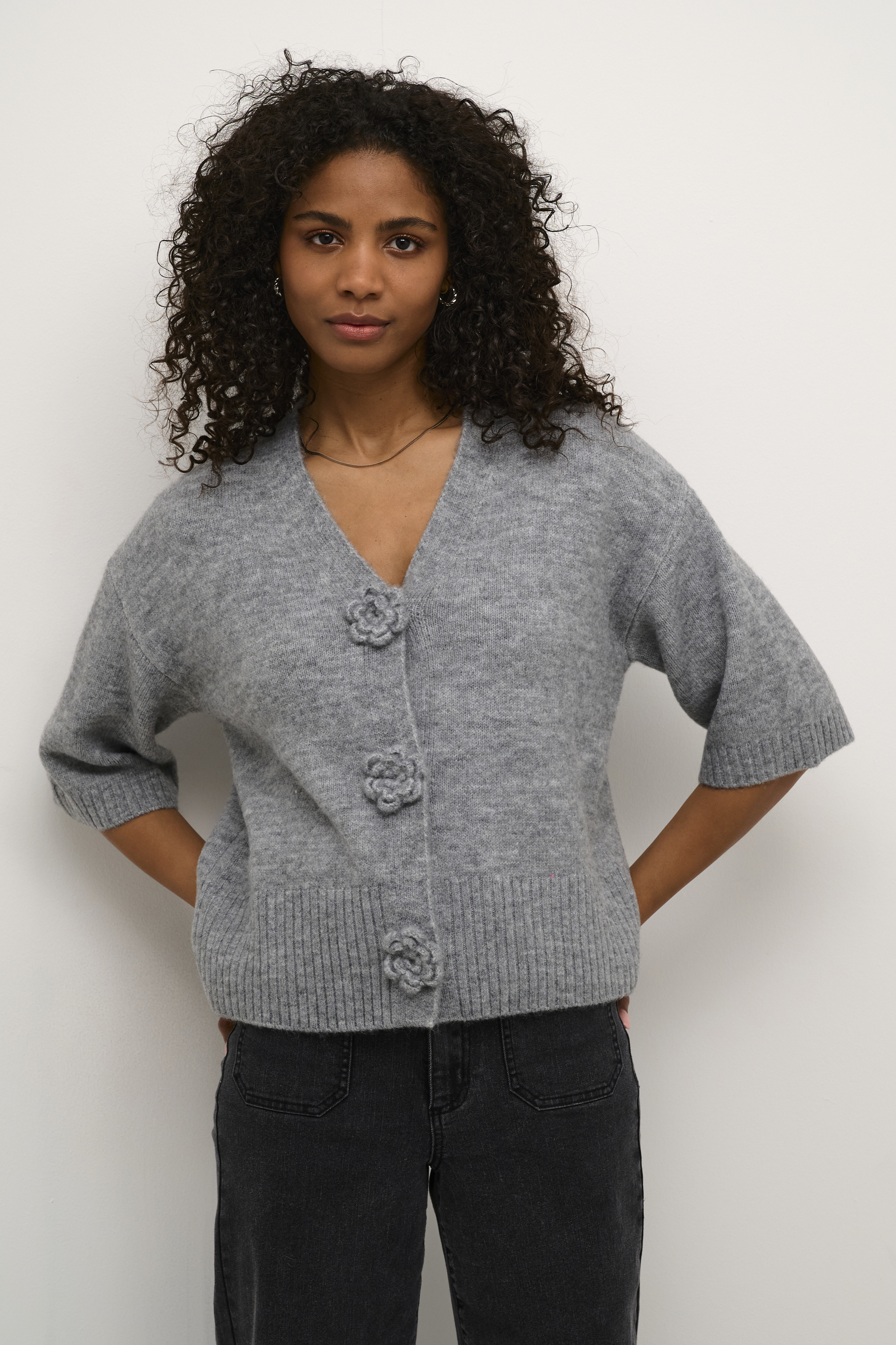 KArosie Cardigan in grey melange colour | KAFFE Clothing