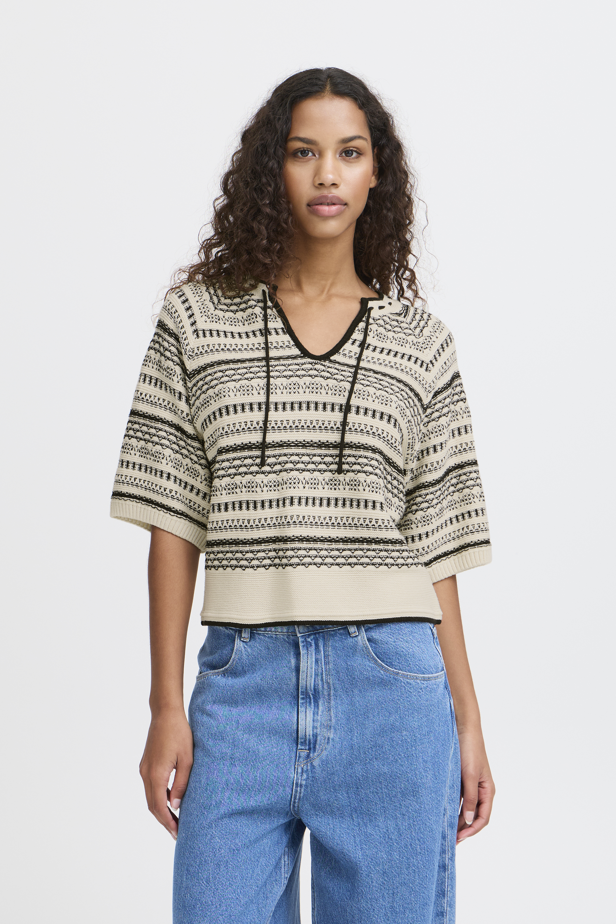 IHCHANY Knitted pullover in birch with black colour | ICHI