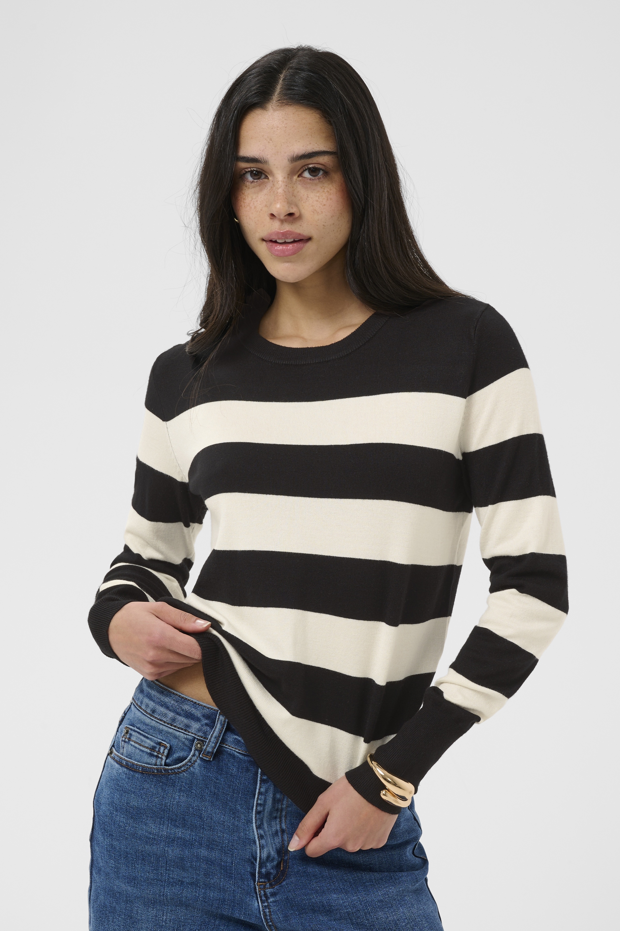 KAlizza Pullover in black / turtledove stripe colour | KAFFE Clothing