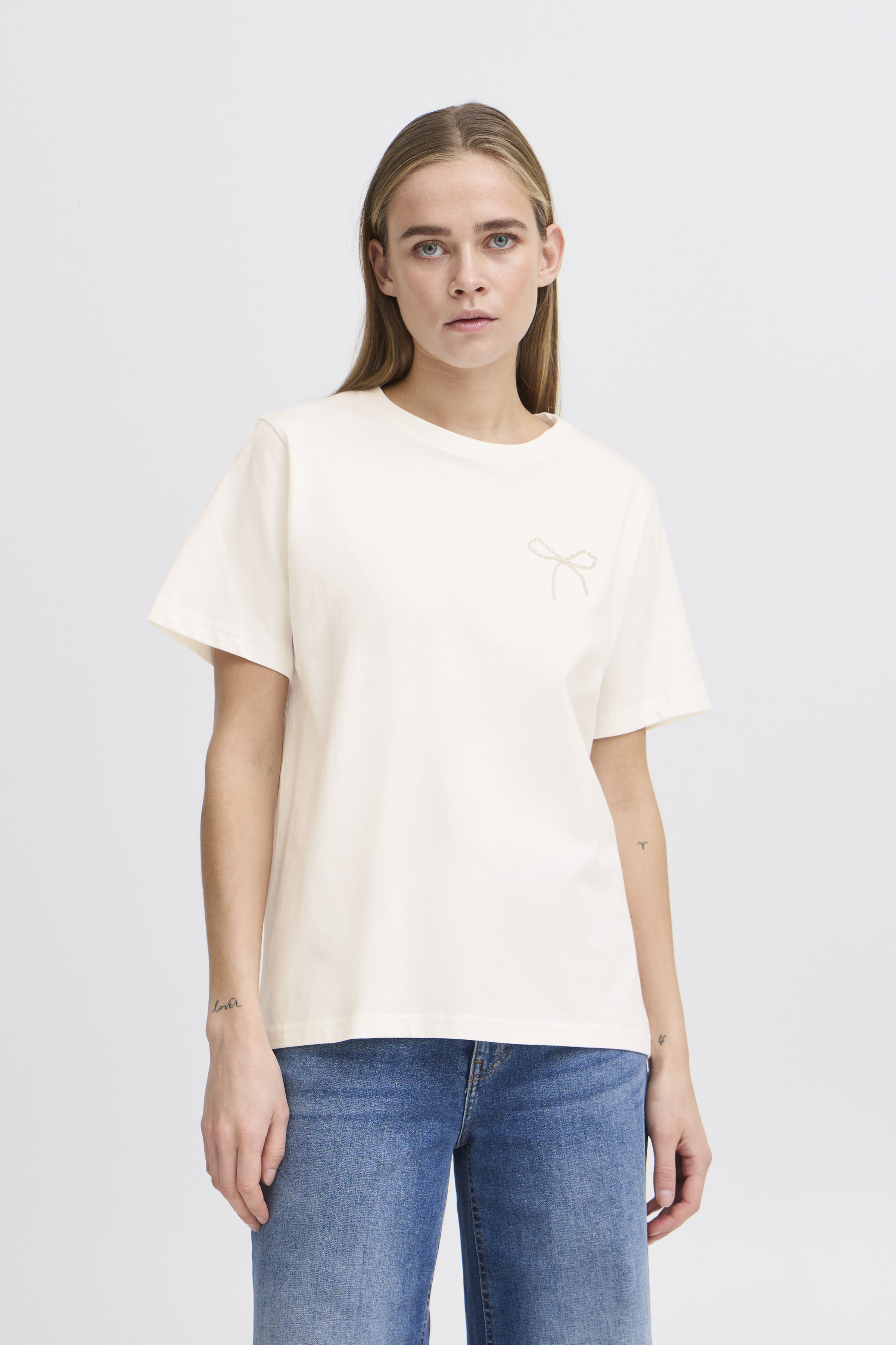 売れ筋商品|||イチ Tシャツ レディース トップス IHCAMINO - Print T-shirt - cloud dancer IHCAMINO - Basic T-shirt - cloud dancer w multi