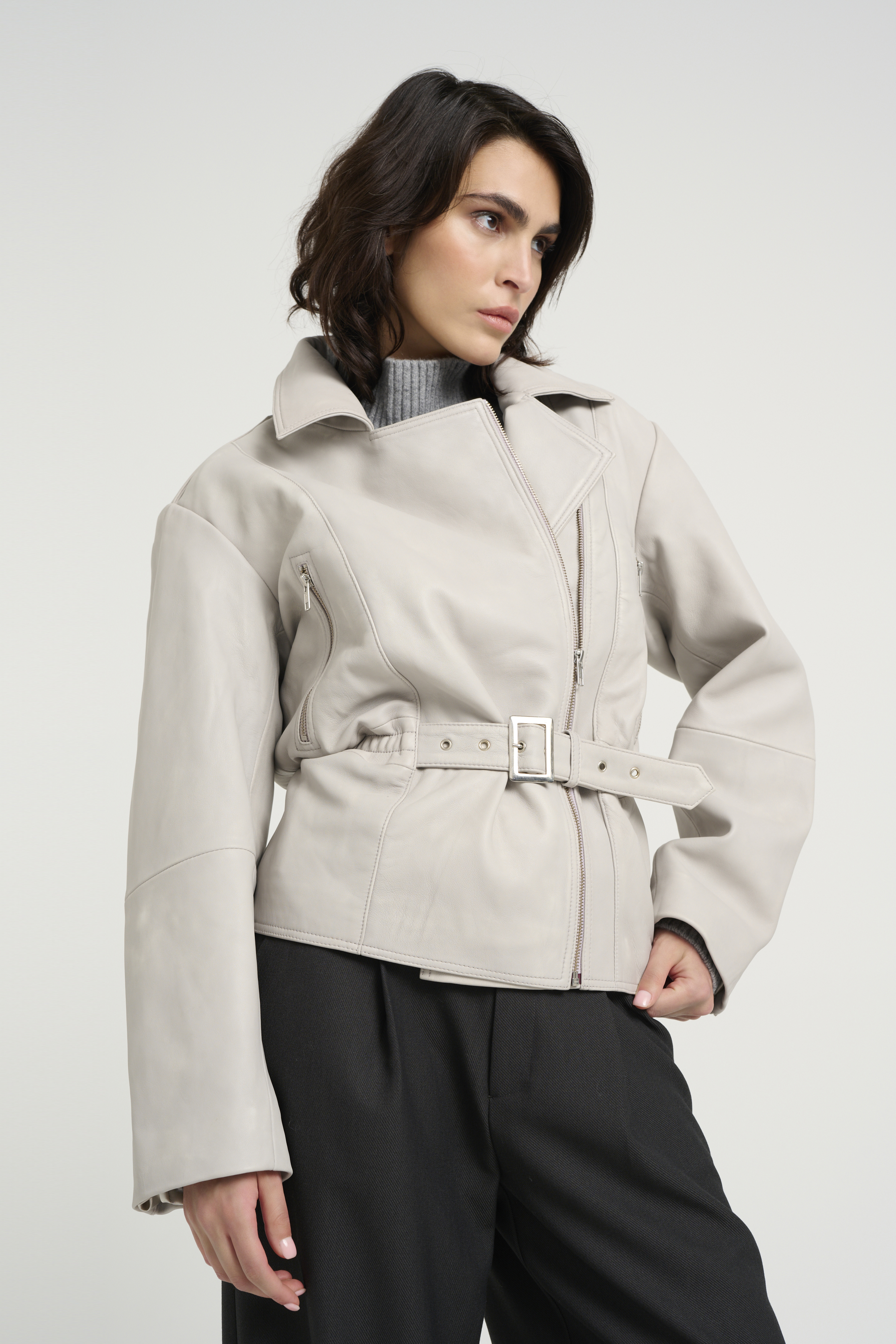 TiaGZ Outerwear in white onyx lamb leather