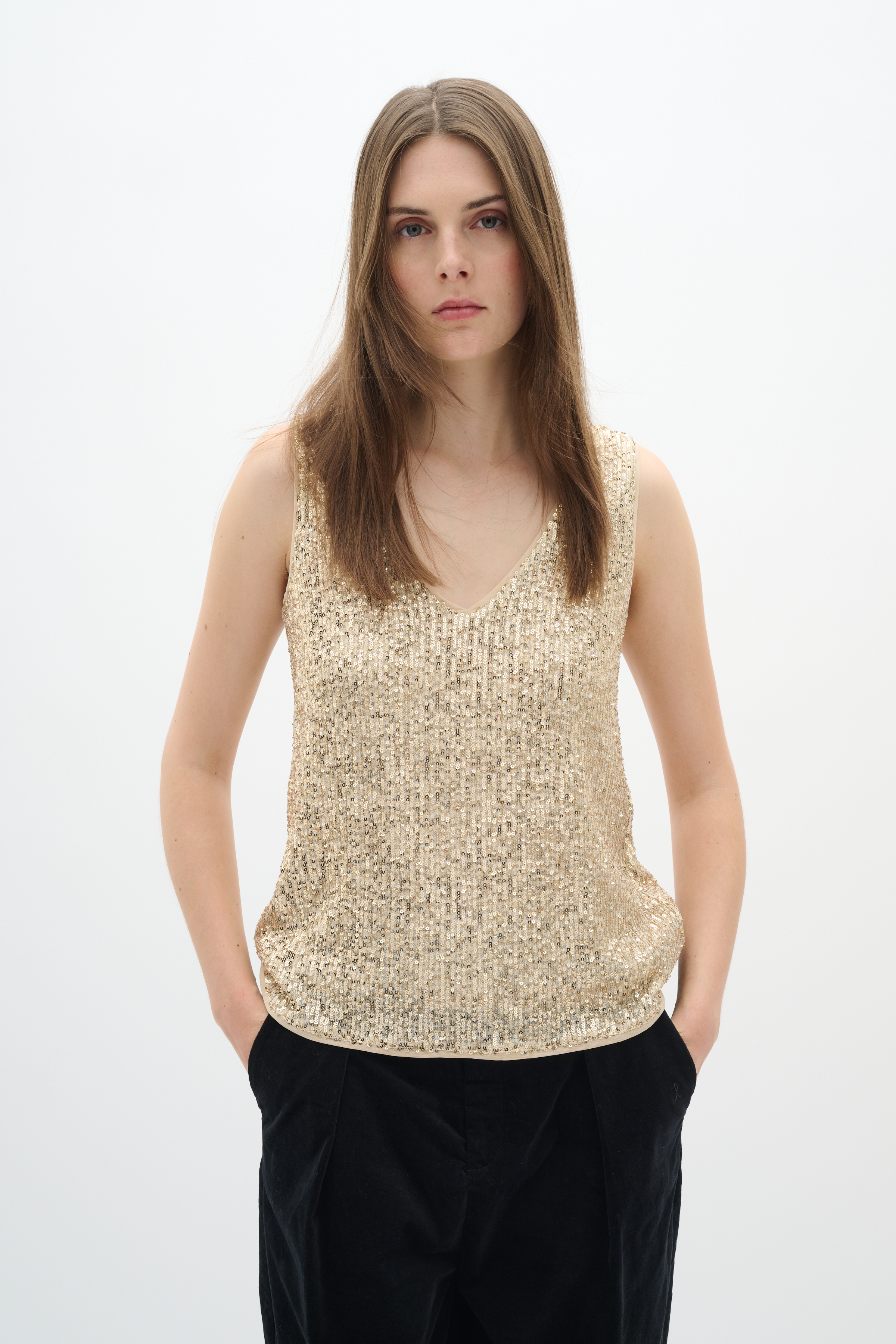 BarbaraIW Sequin Top in gold polyester