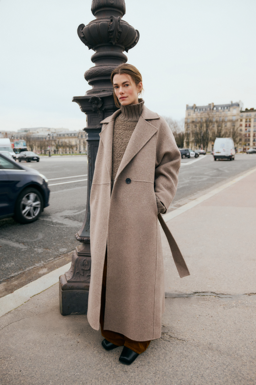 【YILON MADE】Cinched waist midi coat グレー Cinched waist midi coat – YILON
