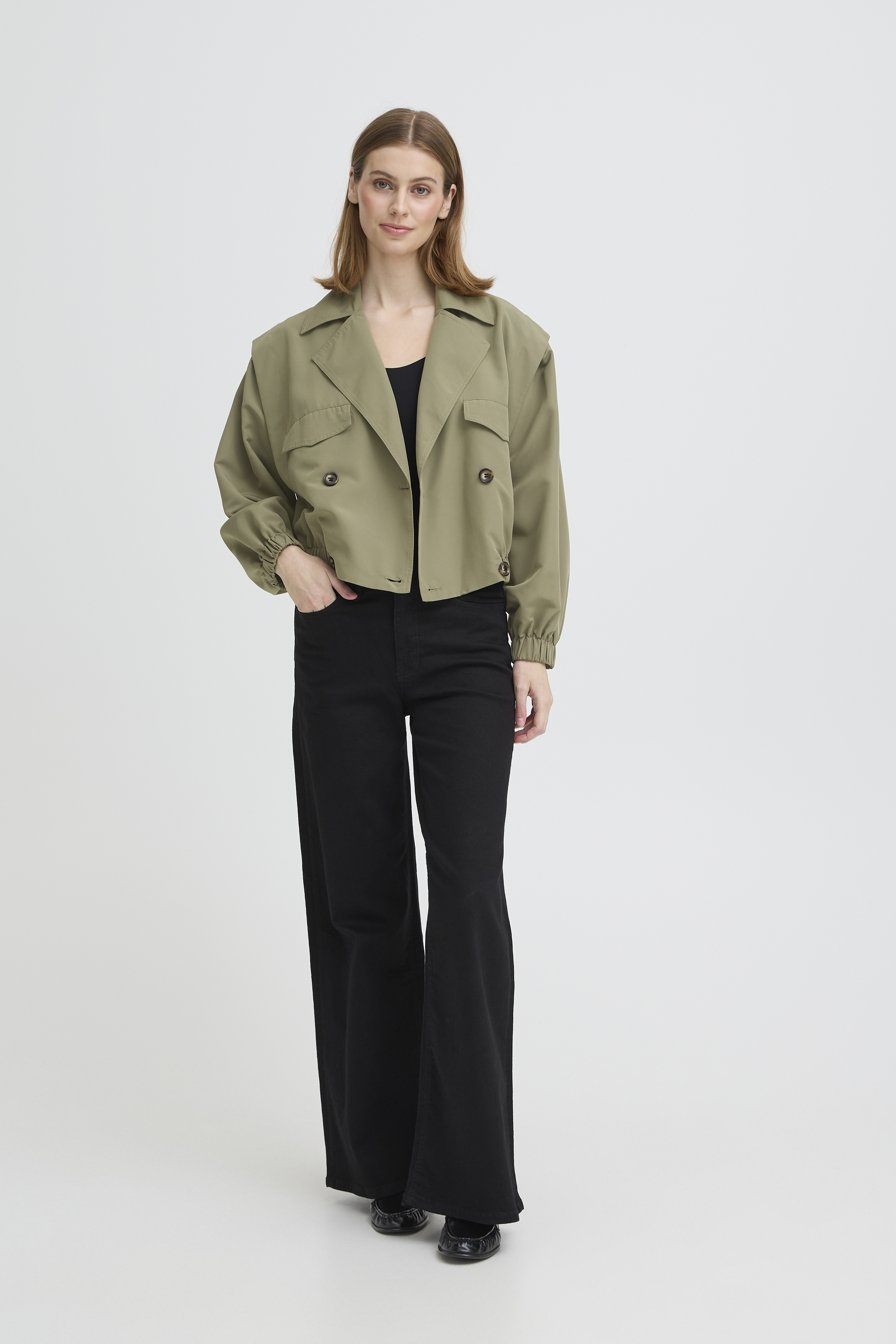 IHGEZAVO Outerwear in deep lichen green polyester | ICHI