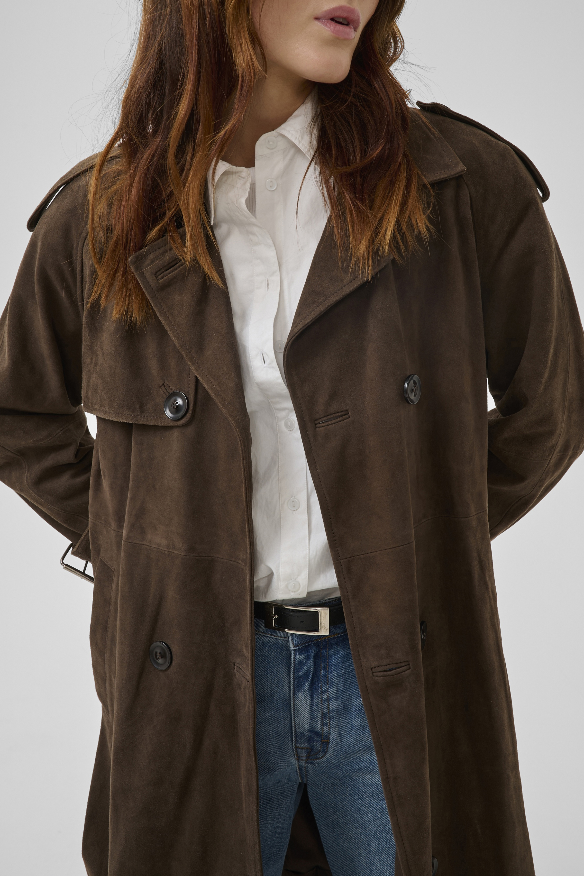 TaraMW Suede Trenchcoat in delicioso / brown goat suede