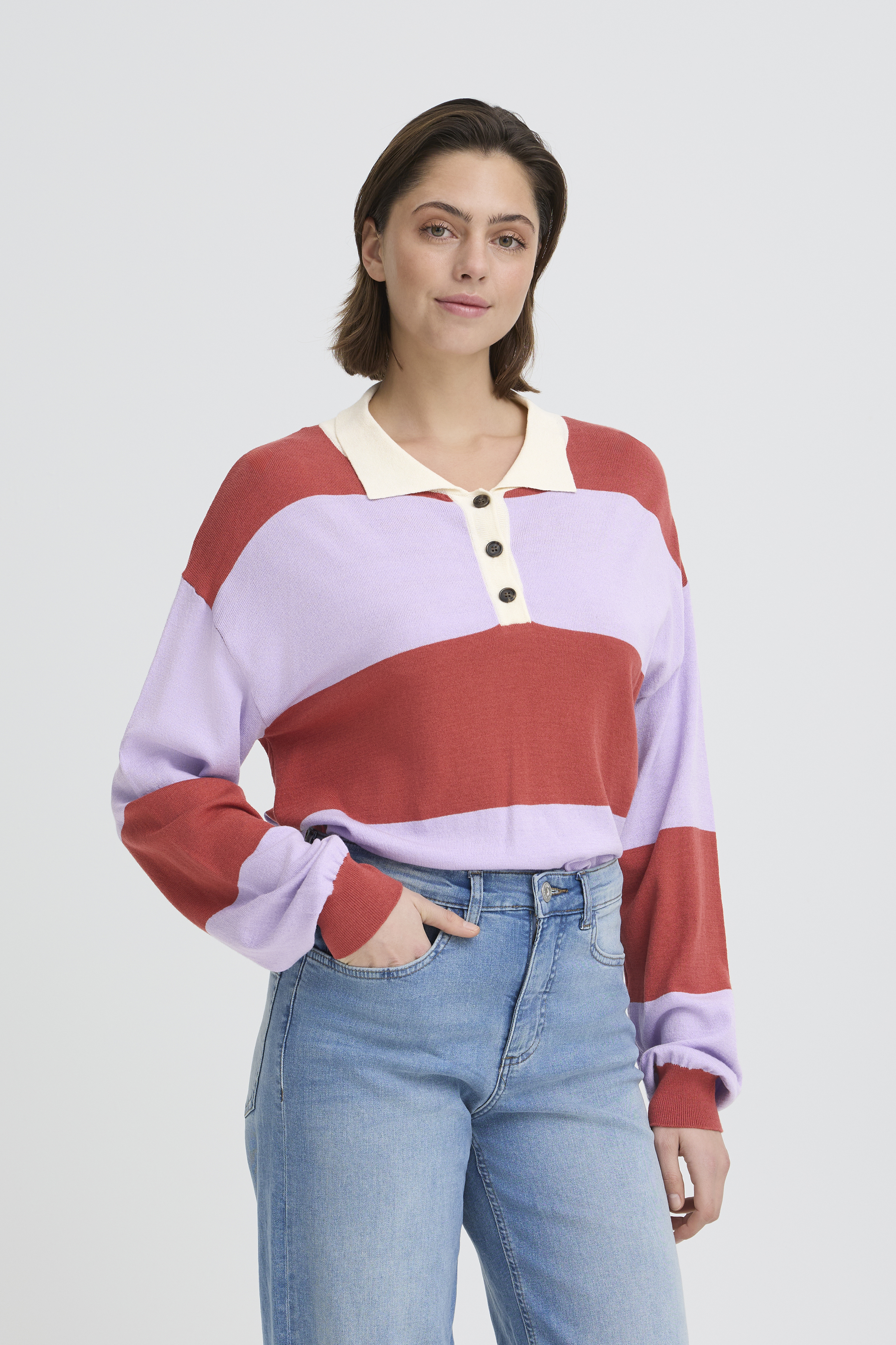 ichi•ichi IHBOSTON Pullover in purple rose comb polo / red colour | ICHI