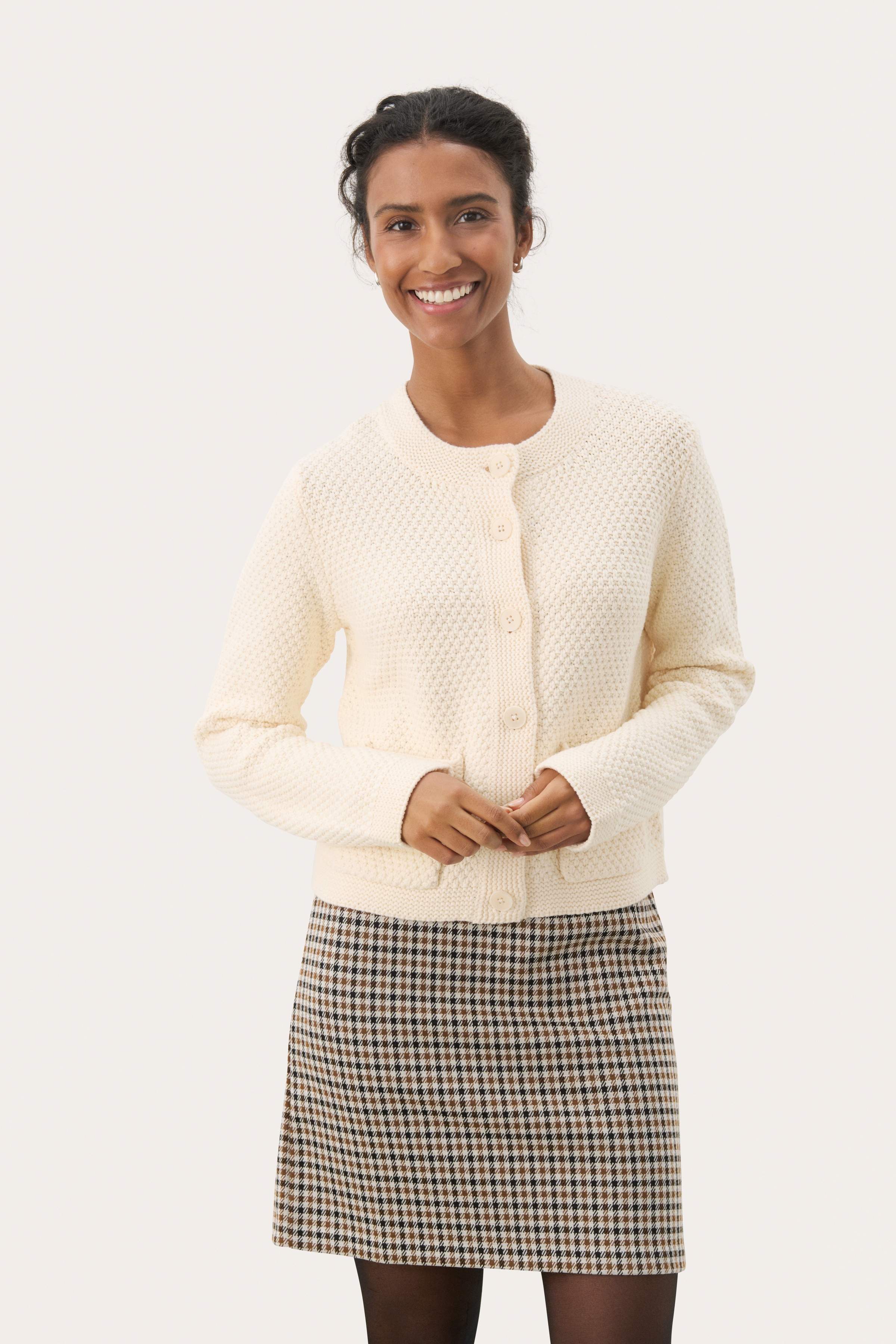 ElmiePW Cardigan in whitecap gray / white colour | BON'A PARTE