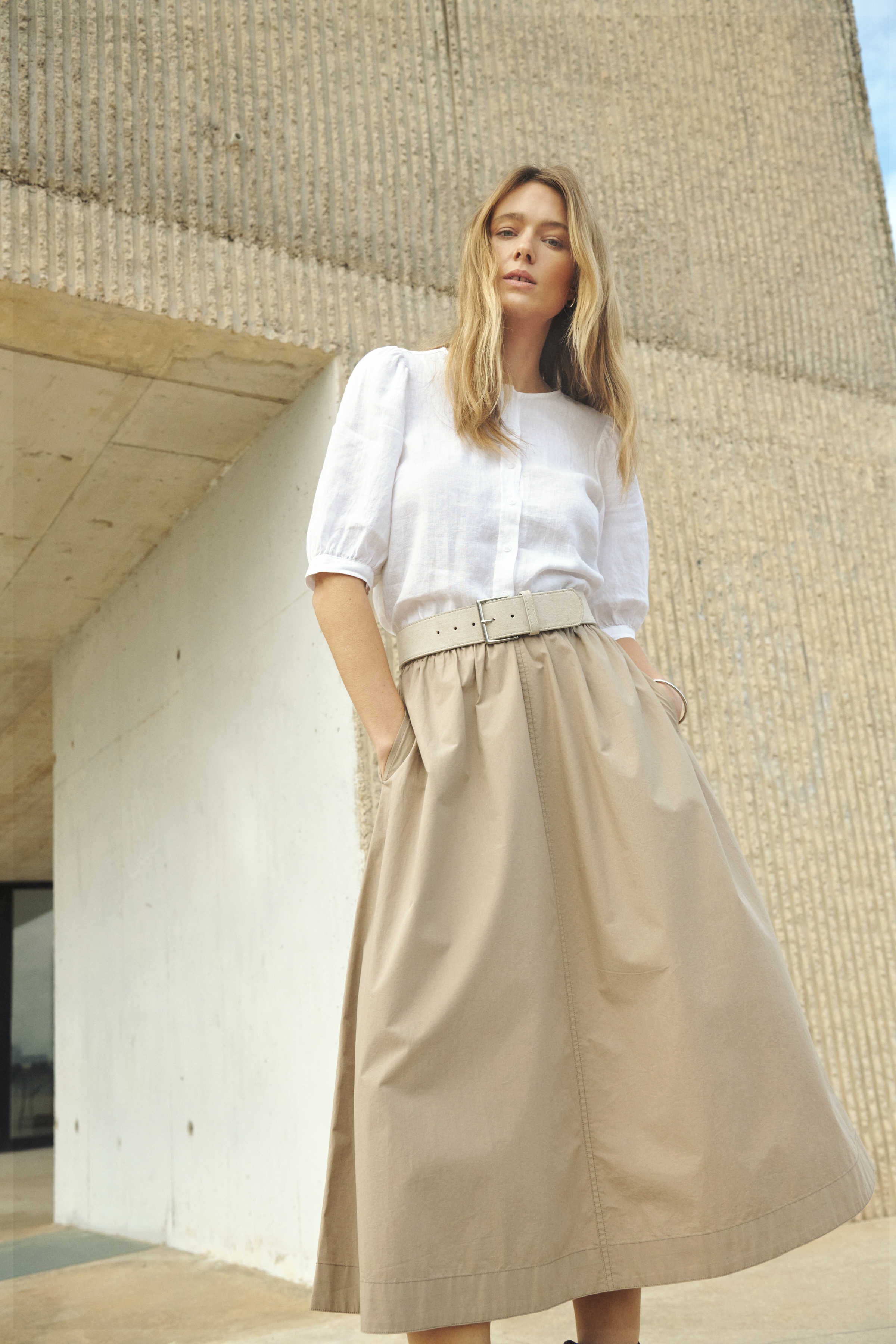 新品　BRIEFING WS SUMMER BASIC SKIRT ベージュS AsminaPW Skirt in silver mink / nature cotton