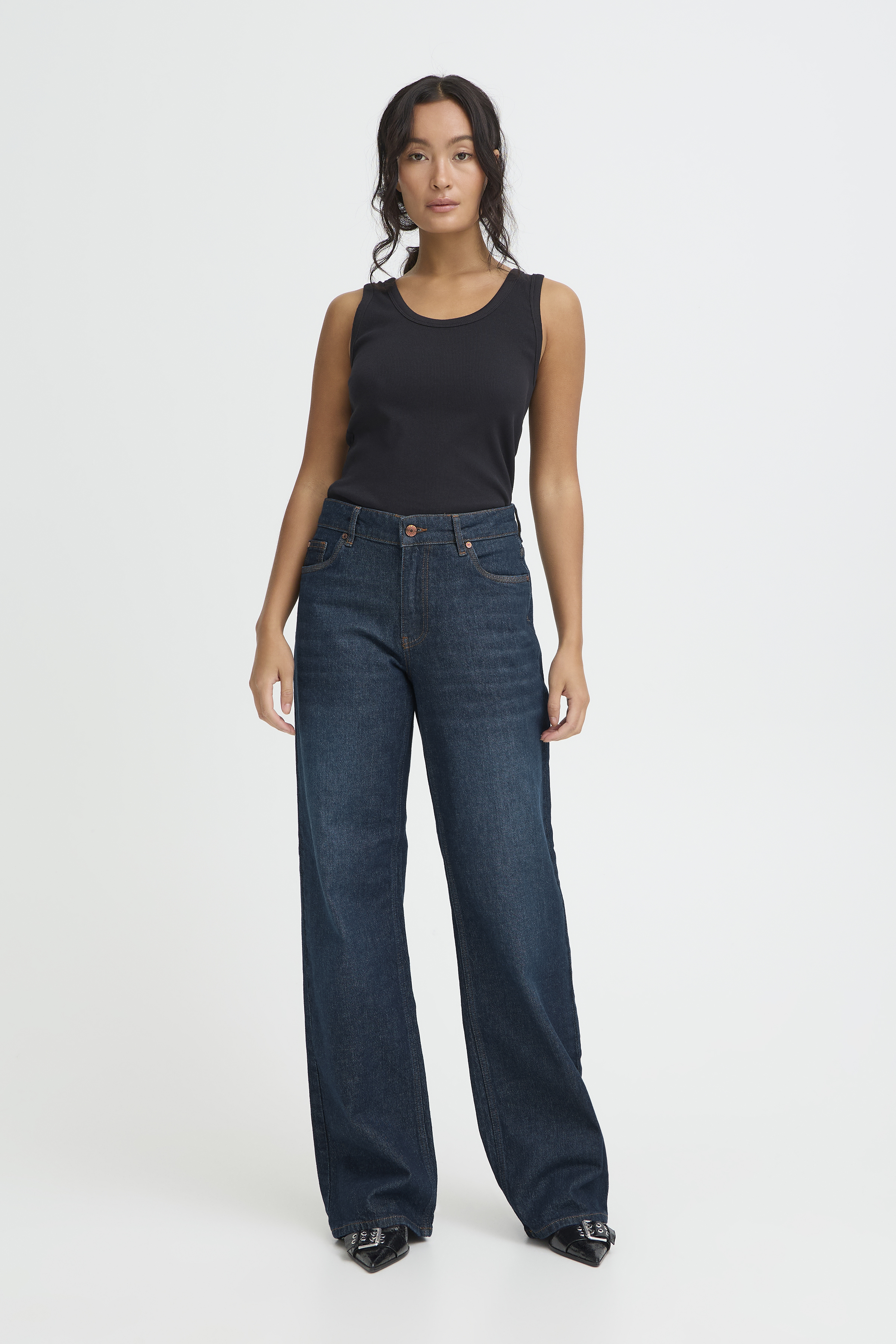PZVEGA UHW Jeans Wide Leg in dark blue denim cotton | Pulz Jeans