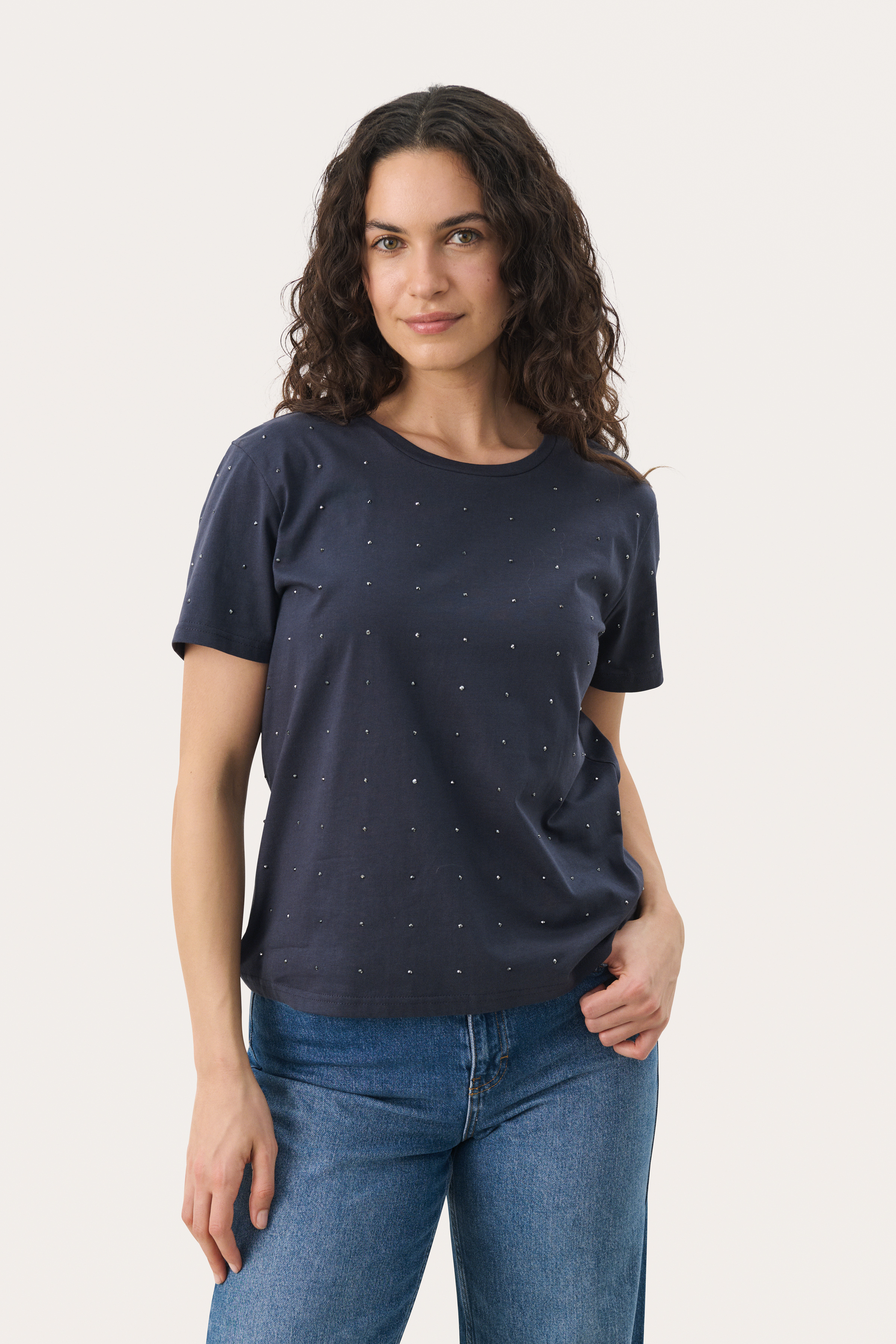 トップス MaCO PUCHU blouse MaggiPW Blouse in navy shine hot fix cotton | BON'A PARTE