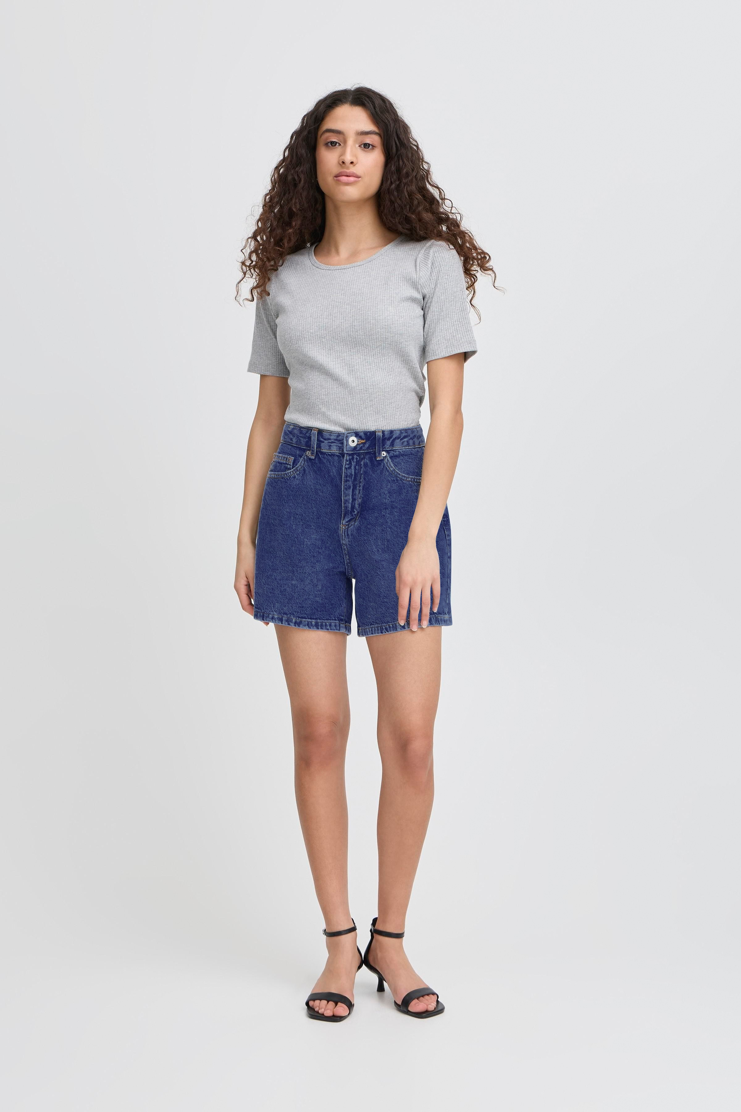 ICHI  IHAVENY Shorts in medium blue stone washed cotton | ICHI